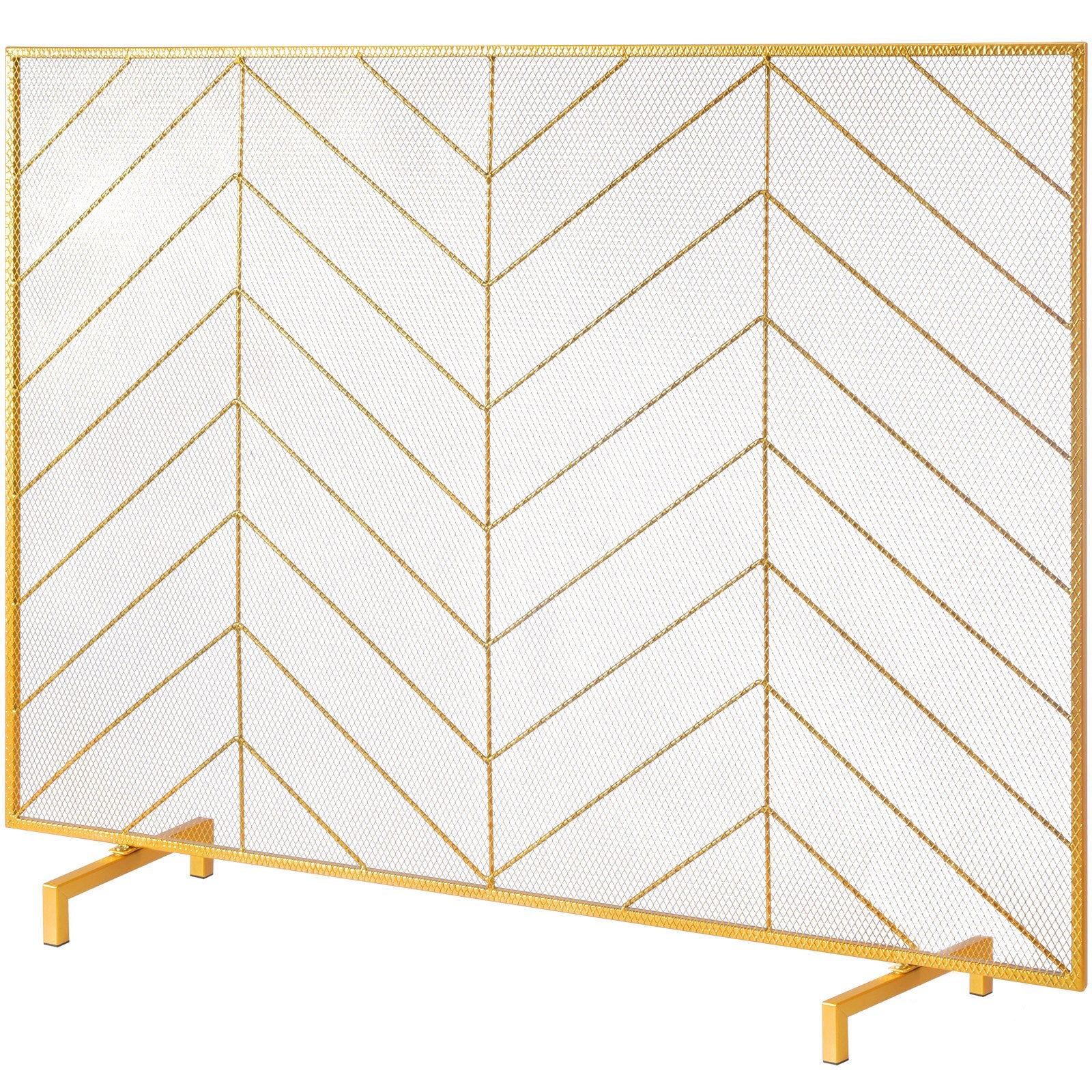 Fire Pits: VEVOR 980x758MM Fireplace Screen 1-Panel Iron Mesh Spark Guard Modern Gold