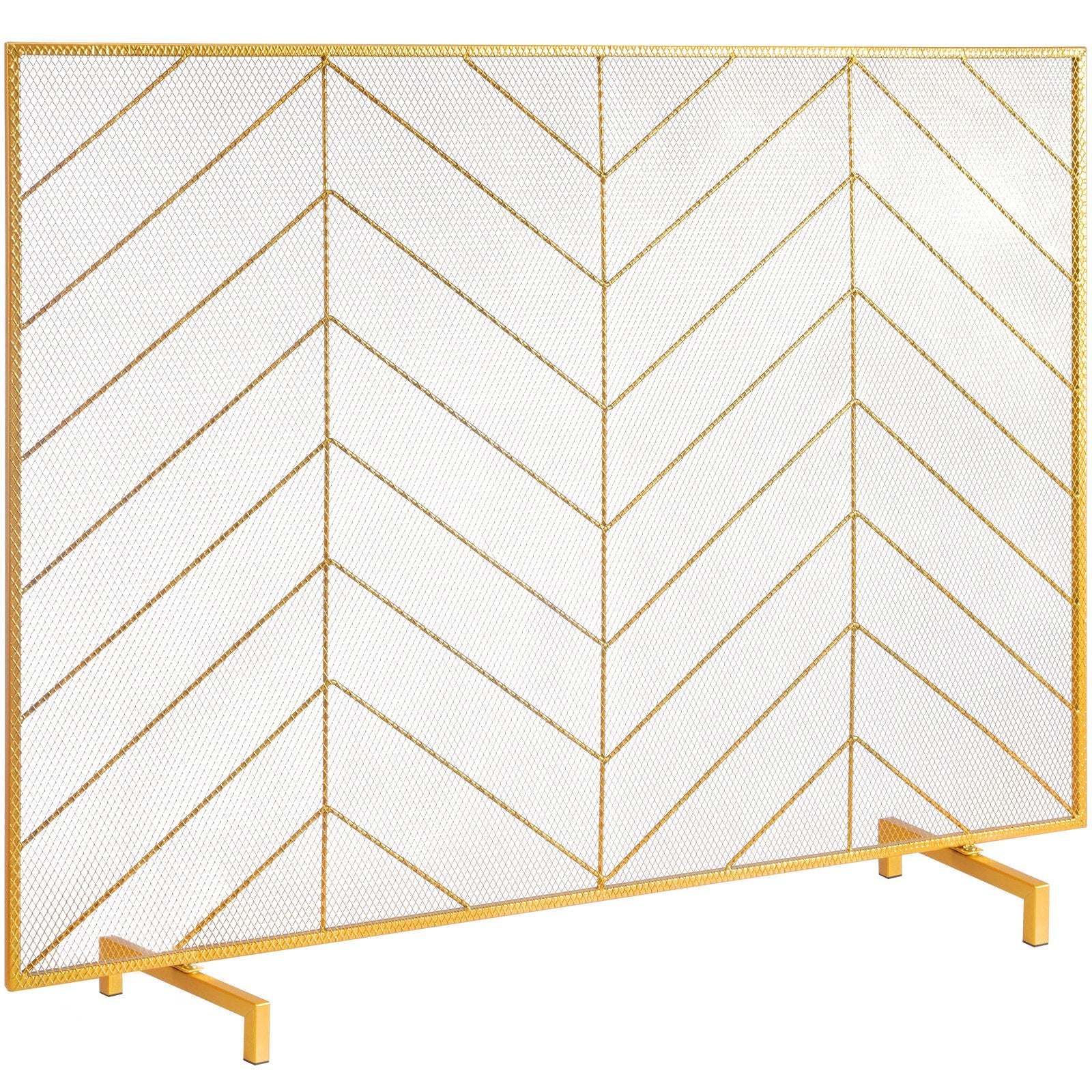 Fire Pits: VEVOR 980x758MM Fireplace Screen 1-Panel Iron Mesh Spark Guard Modern Gold