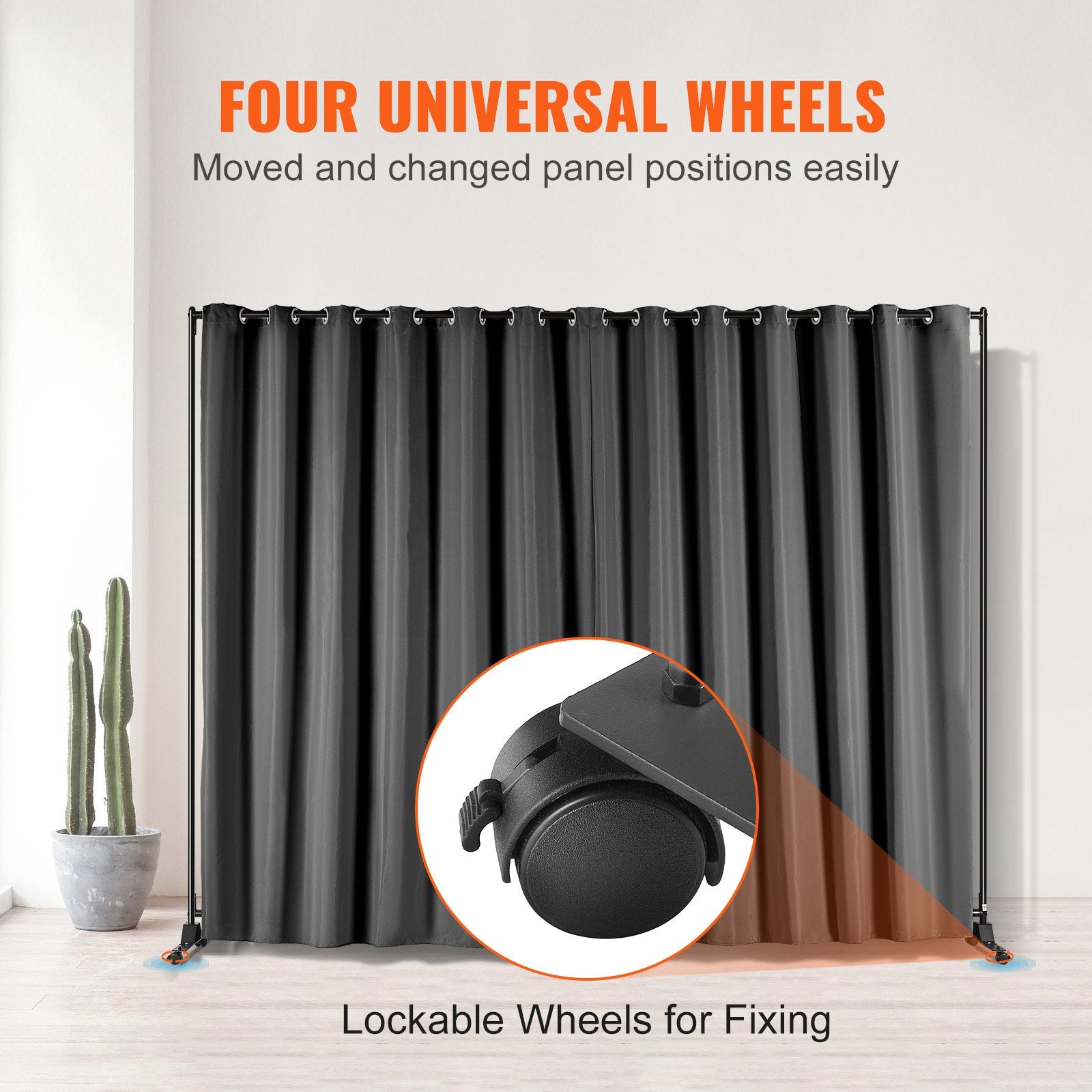 Room Dividers: VEVOR Room Divider, 8 ft x 10 ft (96 x 120inch) Portable Panel Room Divider with Wheels Curtain Divider Stand, Room Divider Privacy Screen for Office, Bedroom, Dining Room, Study, Black