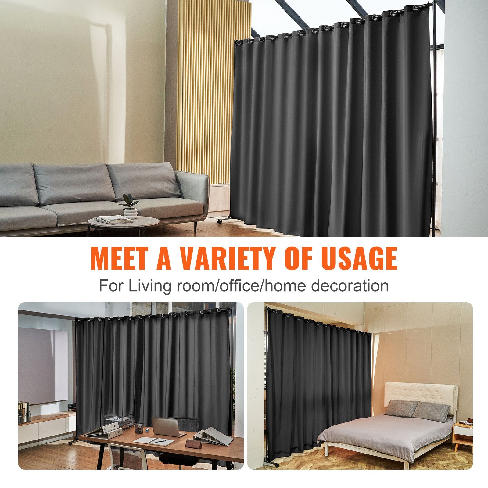 Room Dividers: VEVOR Room Divider, 8 ft x 10 ft (96 x 120inch) Portable Panel Room Divider with Wheels Curtain Divider Stand, Room Divider Privacy Screen for Office, Bedroom, Dining Room, Study, Black