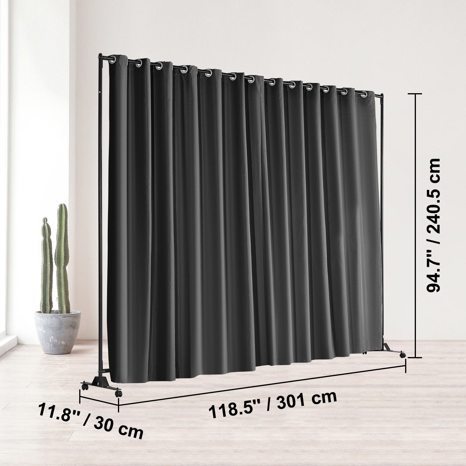 Room Dividers: VEVOR Room Divider, 8 ft x 10 ft (96 x 120inch) Portable Panel Room Divider with Wheels Curtain Divider Stand, Room Divider Privacy Screen for Office, Bedroom, Dining Room, Study, Black