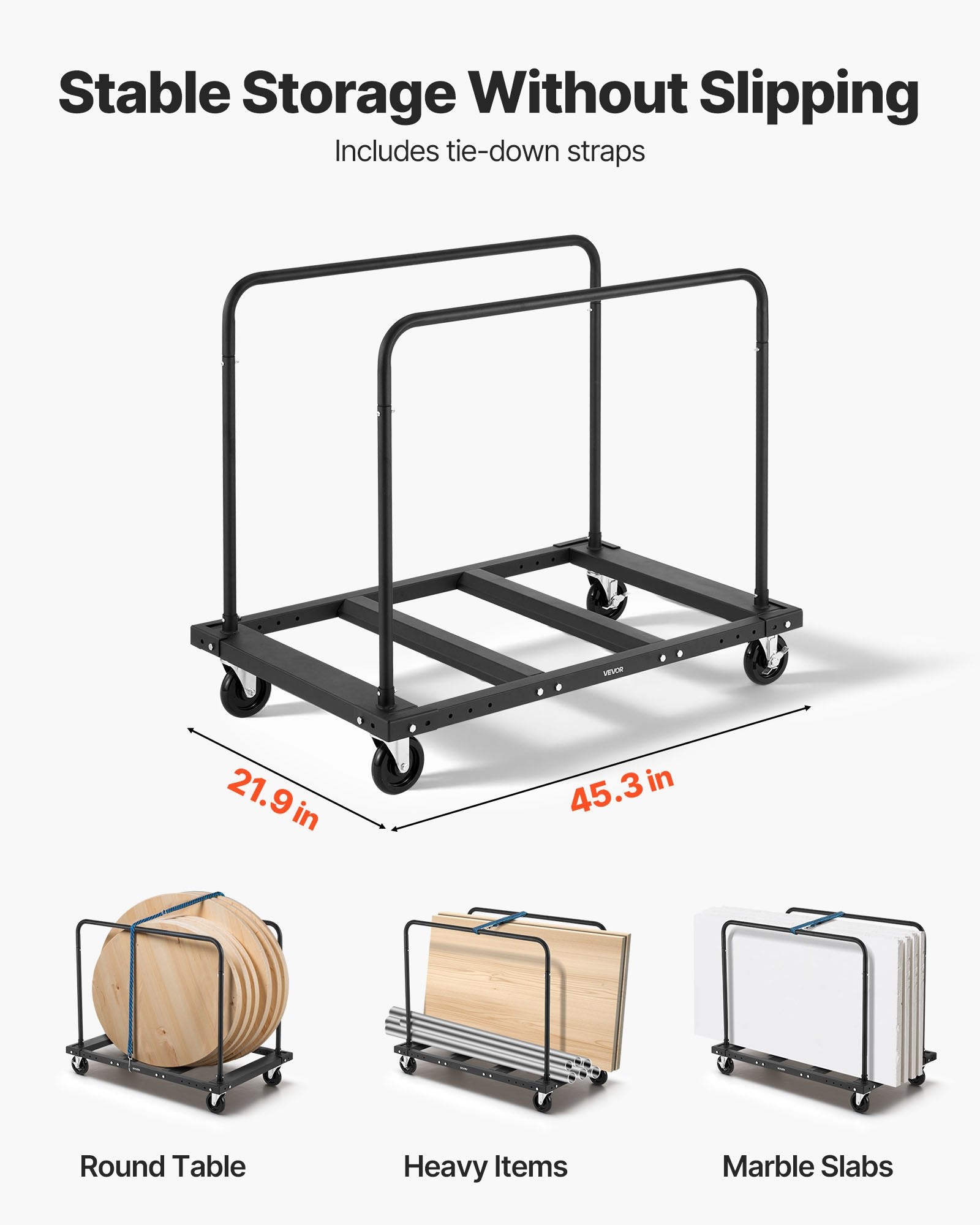 Drywall Cart Dolly, 816 kg Load Capacity, Steel Panel Truck Cart with 12.5 mm Swivel Casters, Lumber Drywall Dolly with Tie-Down Strap & 2 Side Handrails for Factory, Warehouse, Garage, Black