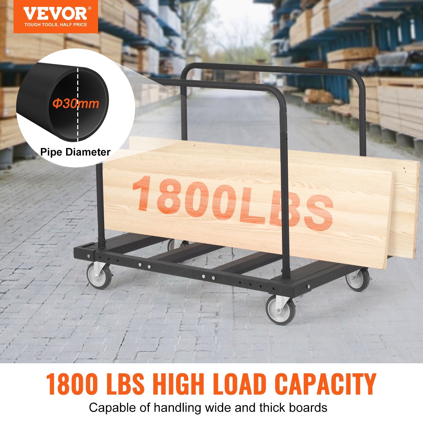 Side Tables: VEVOR Drywall Cart, 1800 LBS Panel Dolly Cart with 45.28" x 29.13" Deck and 5" Swivel Wheels, Heavy-Duty Drywall Sheet Cart, Handling Wall Panel, Sheetrock, Lumber, for Garage, Home, Warehouse