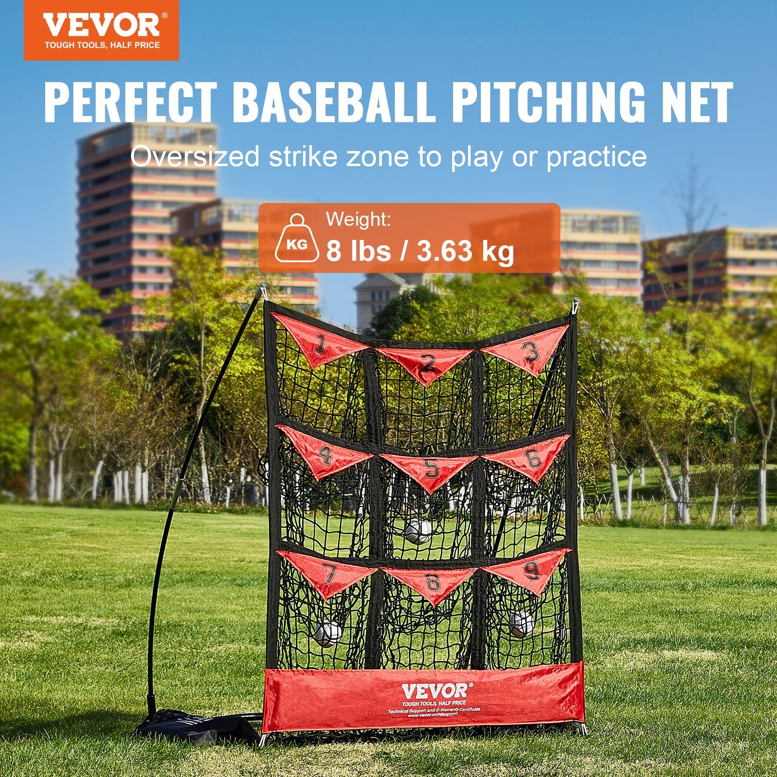 Basketball & Basketball Accessories: VEVOR 9 Hole Baseball Softball Pitching Net 9 Pocket Hitting Practice 49"x42"