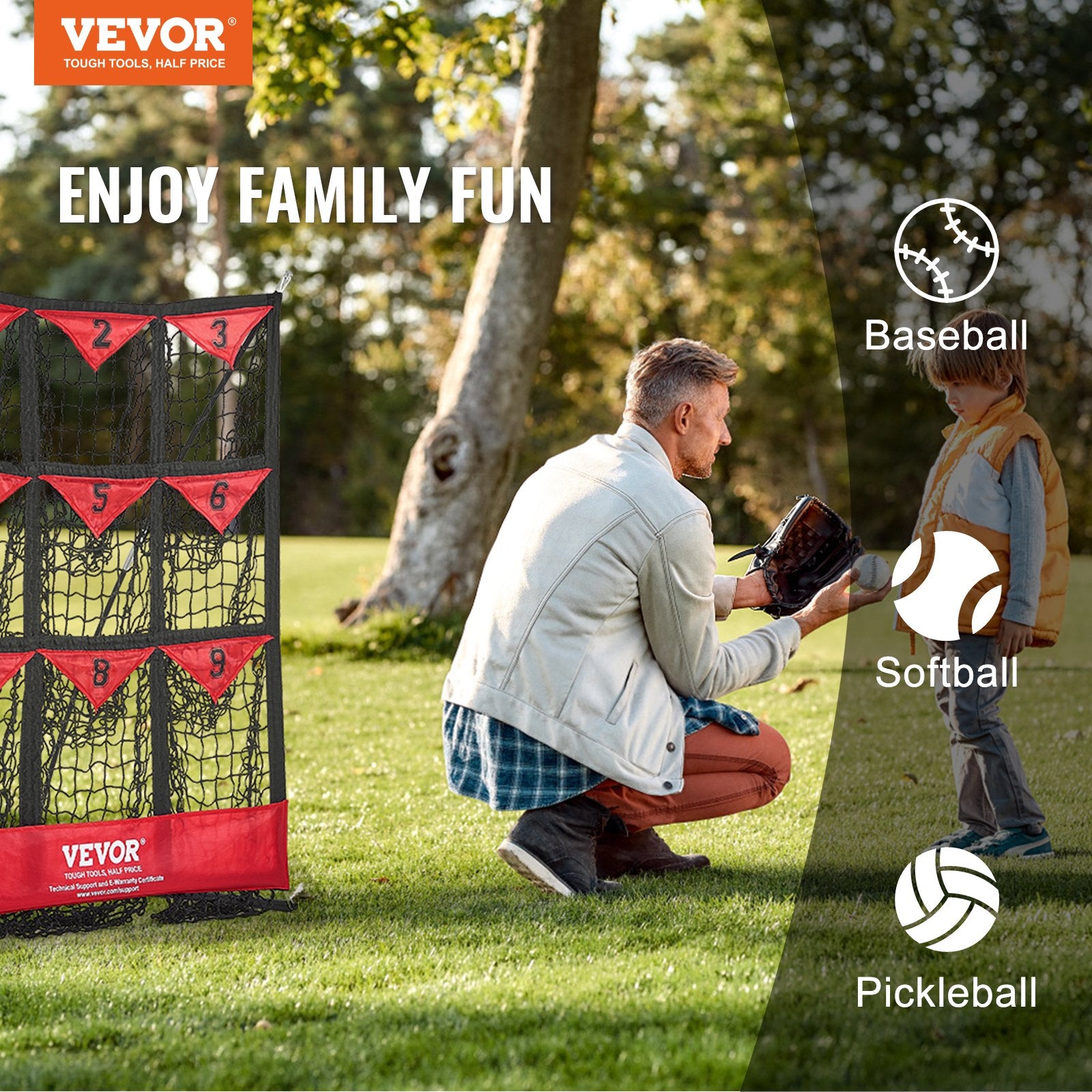 Basketball & Basketball Accessories: VEVOR 9 Hole Baseball Softball Pitching Net 9 Pocket Hitting Practice 49"x42"