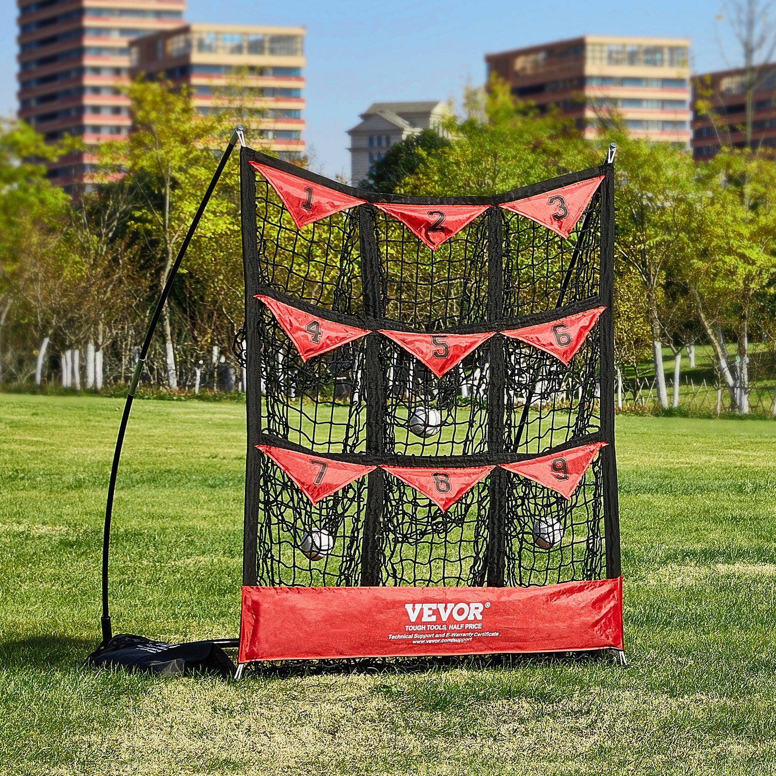Basketball & Basketball Accessories: VEVOR 9 Hole Baseball Softball Pitching Net 9 Pocket Hitting Practice 49"x42"