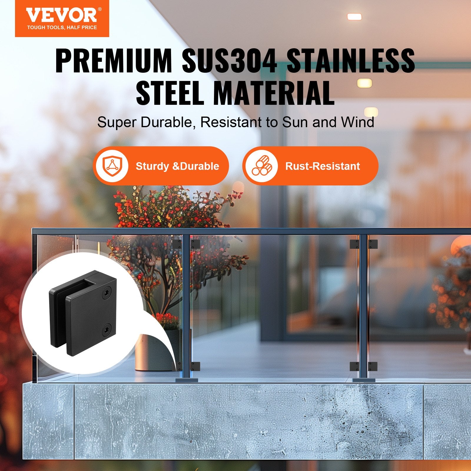 Laundry Baskets: VEVOR Glass Clamp, 40 PCS Square Glass Railing Bracket for 0.31 "-0.47 " Tempered Glass, 304 Stainless Steel Glass Mounting Clamp, Glass Shelf Bracket for Balcony, Garden, Deck, Stair, Black