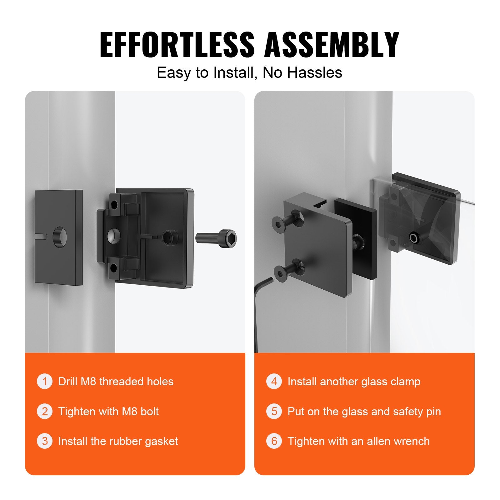Laundry Baskets: VEVOR Glass Clamp, 40 PCS Square Glass Railing Bracket for 0.31 "-0.47 " Tempered Glass, 304 Stainless Steel Glass Mounting Clamp, Glass Shelf Bracket for Balcony, Garden, Deck, Stair, Black