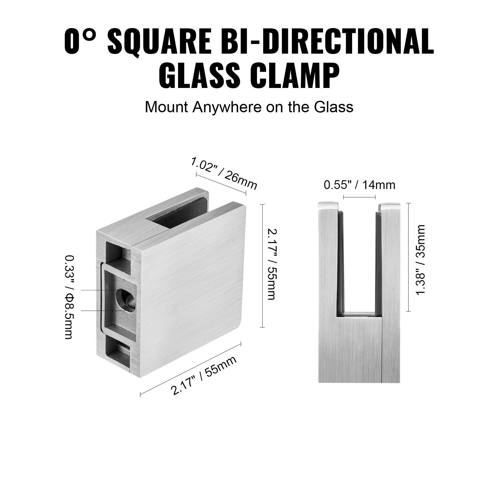 Laundry Baskets: VEVOR Glass Clamp, 4 PCS Square Glass Railing Bracket for 0.31 "-0.47 " Tempered Glass, 304 Stainless Steel Glass Mounting Clamp, Glass Shelf Bracket for Balcony, Garden, Pool, Stair, Silver