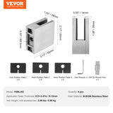 Laundry Baskets: VEVOR Glass Clamp, 4 PCS Square Glass Railing Bracket for 0.31 "-0.47 " Tempered Glass, 304 Stainless Steel Glass Mounting Clamp, Glass Shelf Bracket for Balcony, Garden, Pool, Stair, Silver
