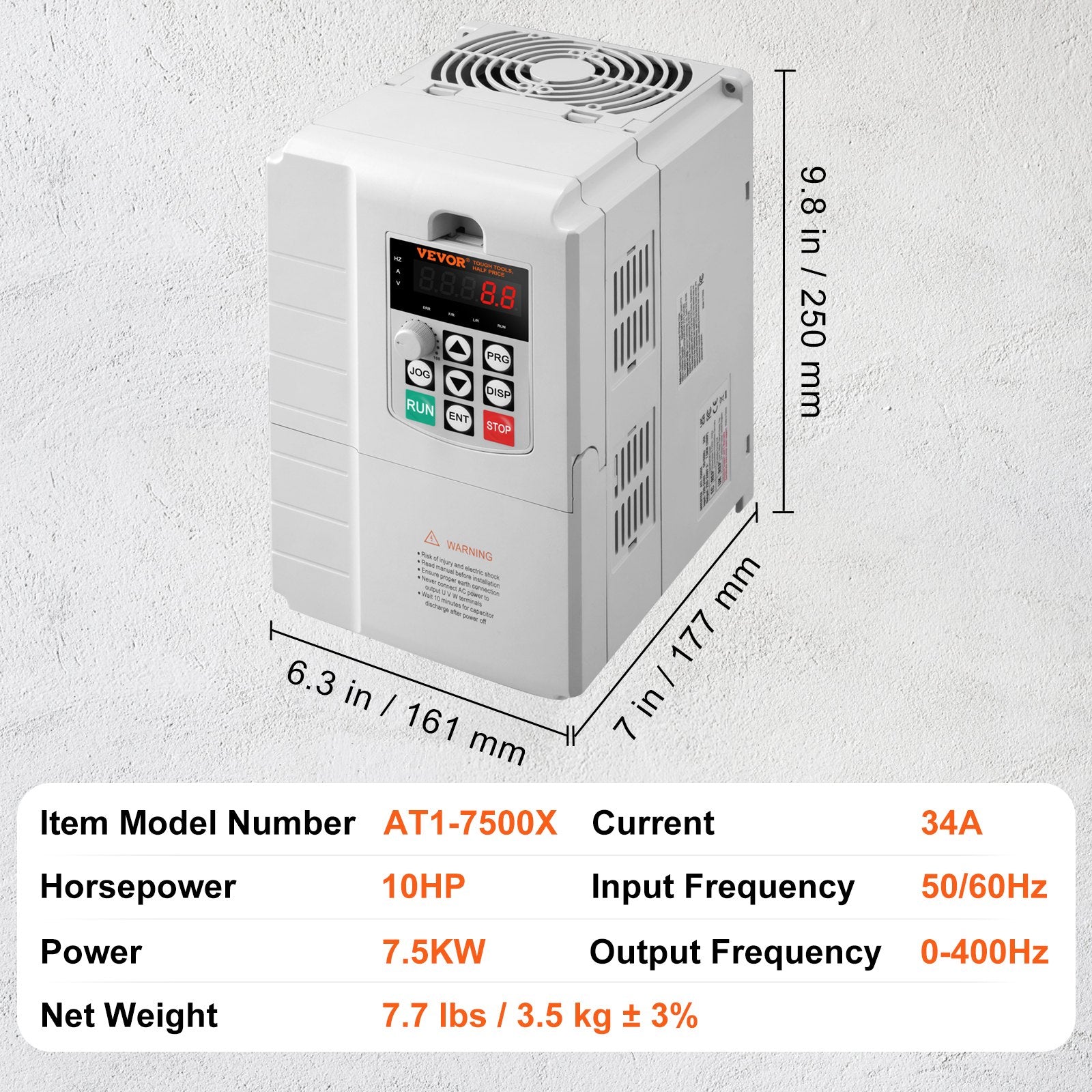 Hard Drives: VEVOR VFD 10HP, 7.5KW, 34A, 1 Phase 220V-240V Input to 3 Phase 220V-240V Output Variable Frequency Drive, 0-400Hz VFD for AC Motor Speed Control