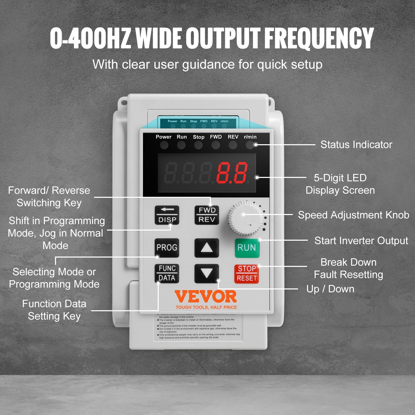 Fuel & Exhaust: VEVOR VFD 2.2KW 10A 3HP Variable Frequency Drive for 3-Phase Motor Speed Control