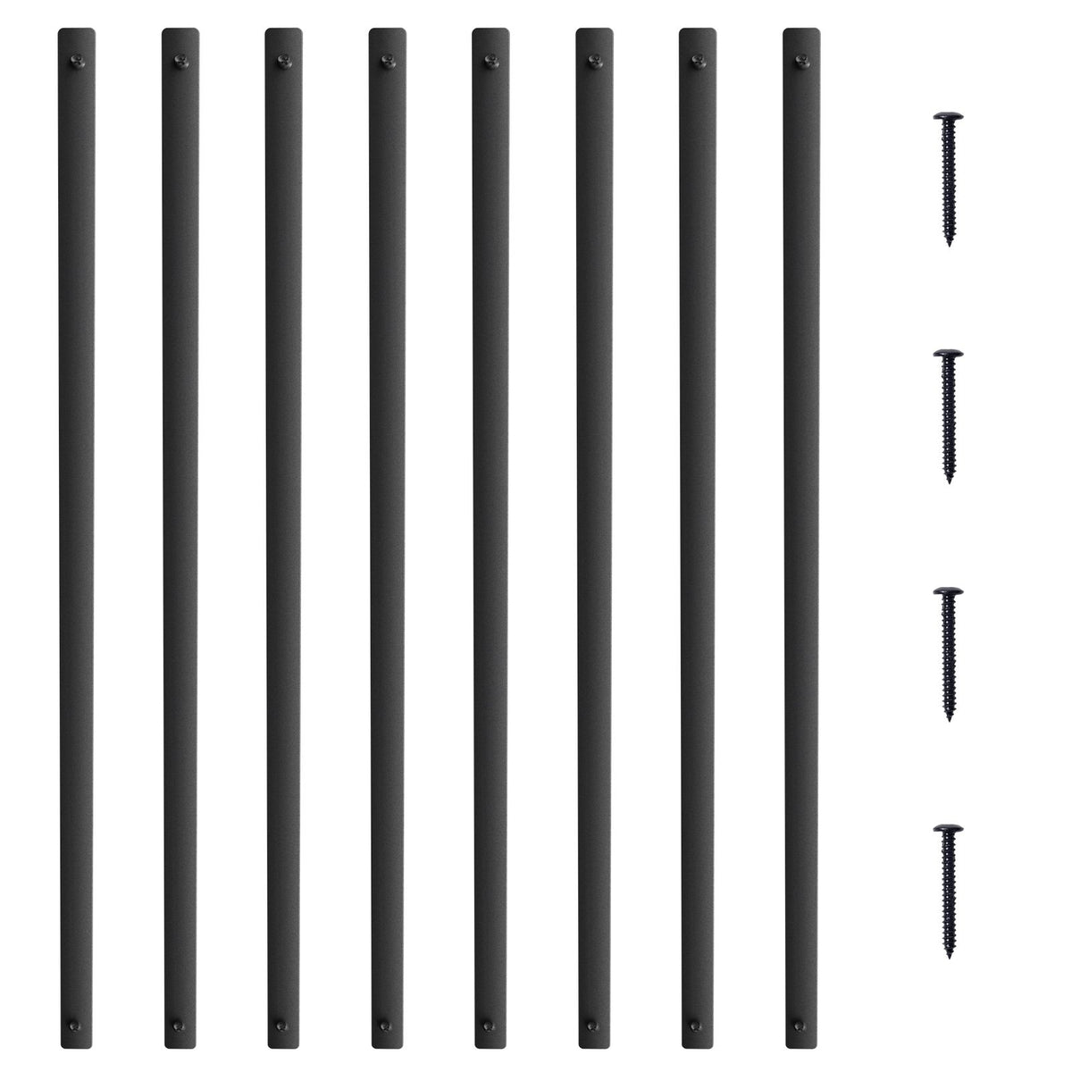 Staircase Metal Balusters, 38'' x 1'' Flat Aluminum Alloy Decorative Banister Spindles, 72 Pack Deck Baluster with Screws, Classic Hollow Deck Railing Satin Black Powder Coated for Porch