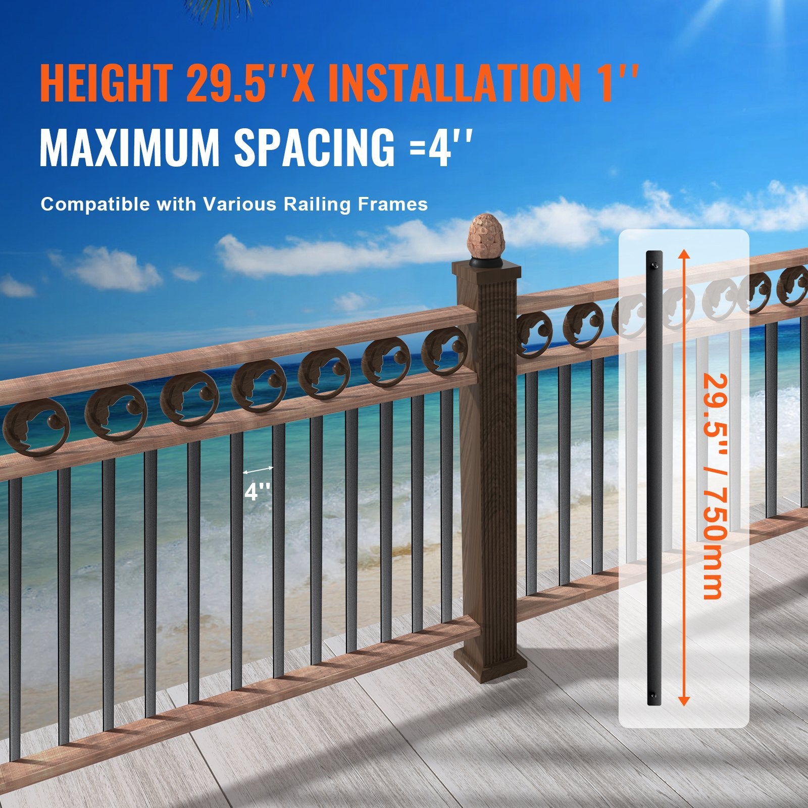 Building Toys: VEVOR Staircase Metal Balusters, 29.5'' x 1'' Flat Aluminum Alloy Decorative Banister Spindles, 51 Pack Deck Baluster with Screws, Classic Hollow Deck Railing Satin Black Powder Coated for Porch