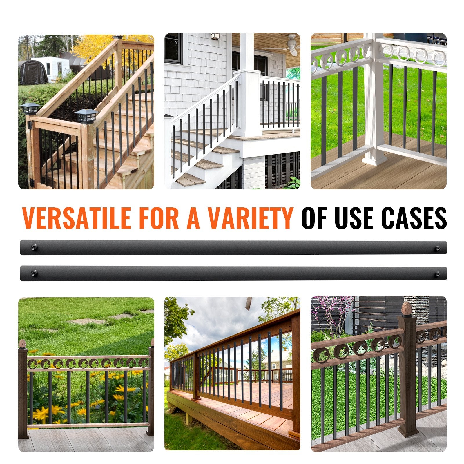 Building Toys: VEVOR Staircase Metal Balusters, 29.5'' x 1'' Flat Aluminum Alloy Decorative Banister Spindles, 51 Pack Deck Baluster with Screws, Classic Hollow Deck Railing Satin Black Powder Coated for Porch