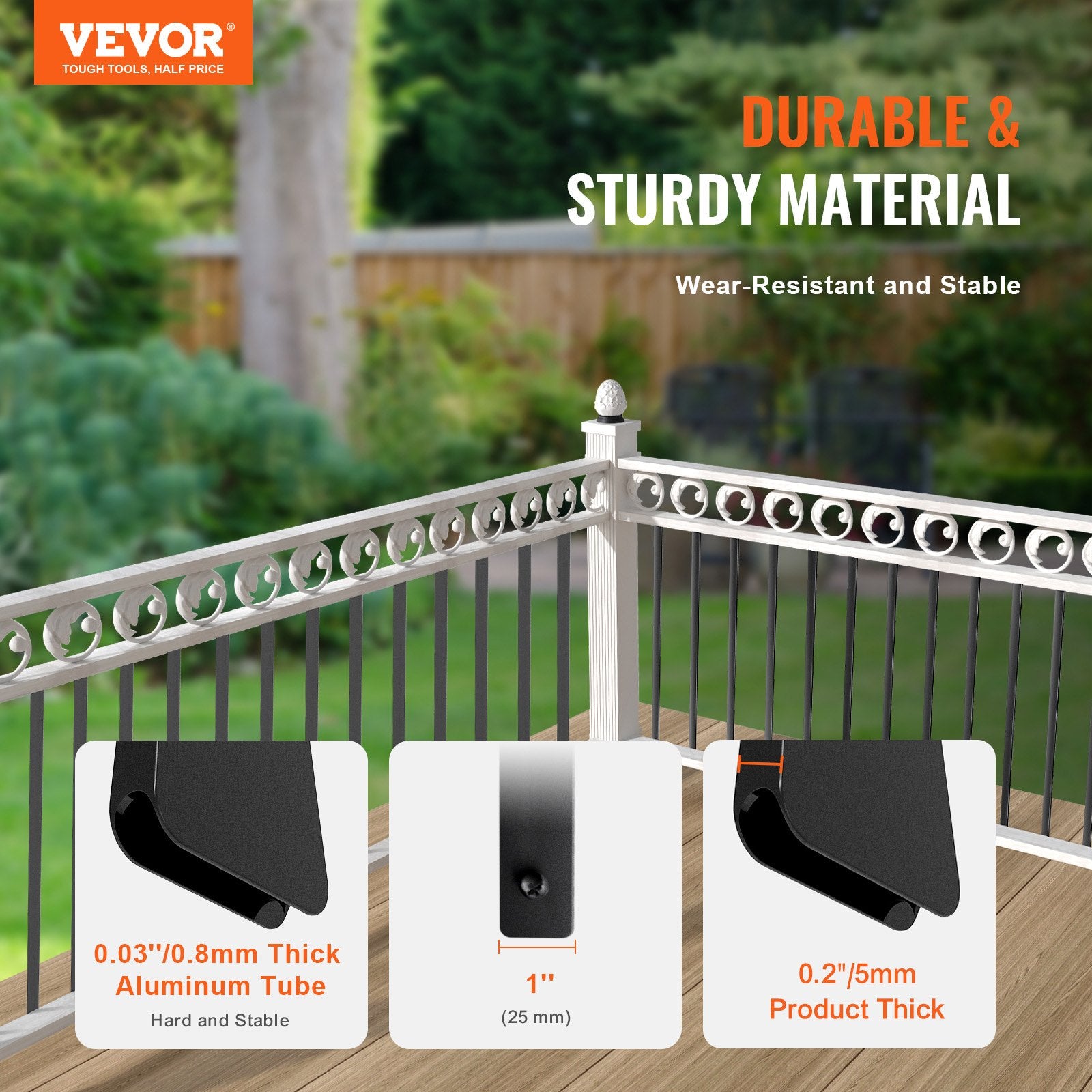 Garden Ornaments: VEVOR Staircase Metal Balusters, 32.28"x1"x0.2" Flat Aluminum Alloy Decorative Banister Spindles, 51 Pack Deck Baluster with Screws, Classic Hollow Deck Railing Satin Black Powder Coated for Porch