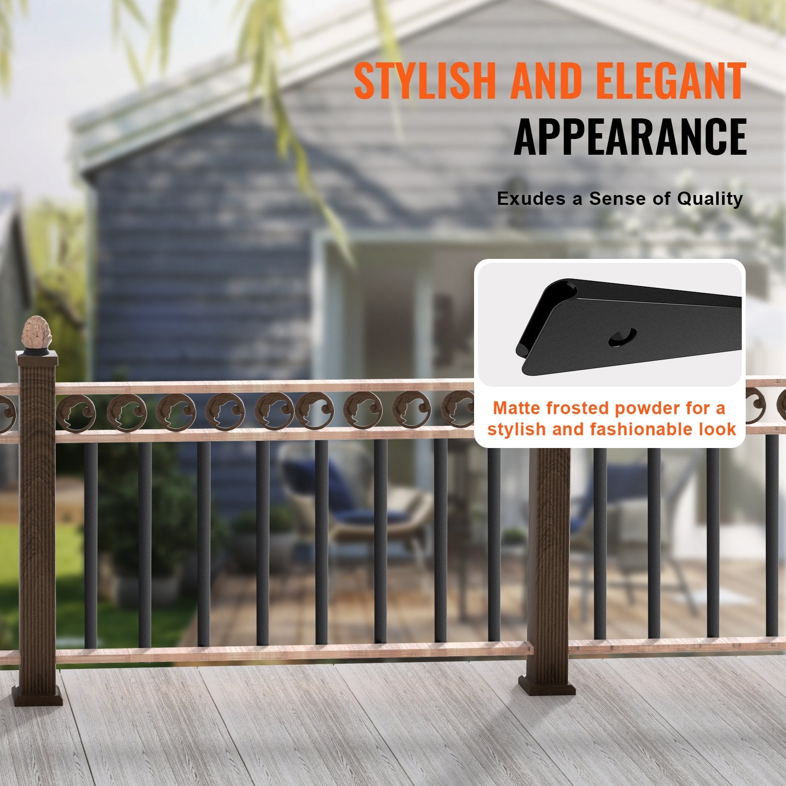 Garden Ornaments: VEVOR Staircase Metal Balusters, 32.28"x1"x0.2" Flat Aluminum Alloy Decorative Banister Spindles, 51 Pack Deck Baluster with Screws, Classic Hollow Deck Railing Satin Black Powder Coated for Porch
