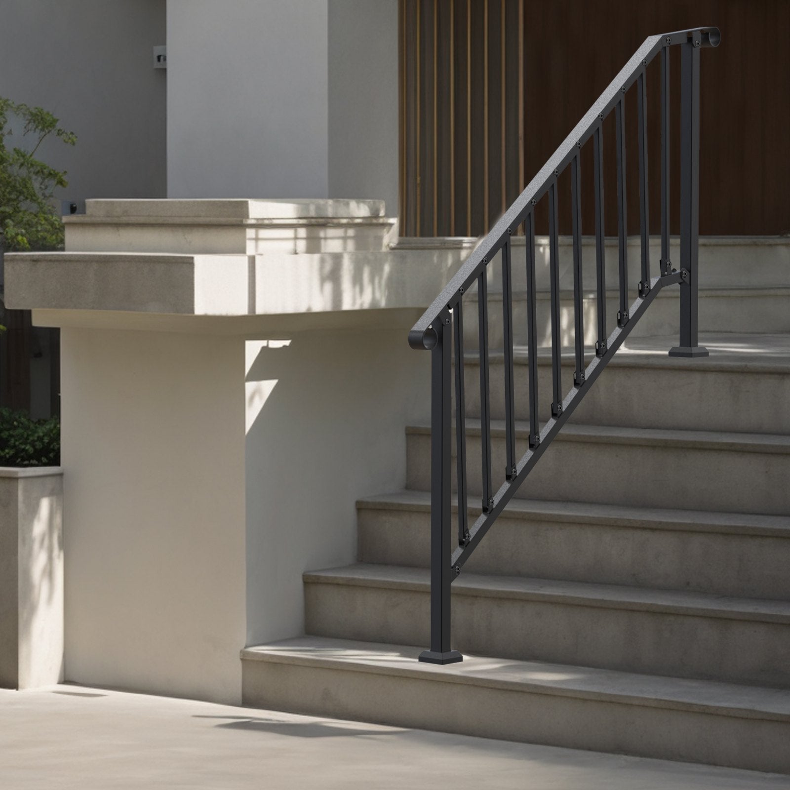 Handrails for Outdoor Steps, 5 Step Stair Hand Rail Kit, Transitional Carbon Steel Railings with Installation Kit, Stair Rails for Seniors, Concrete Steps & Porch & Deck, Black Retro Arch