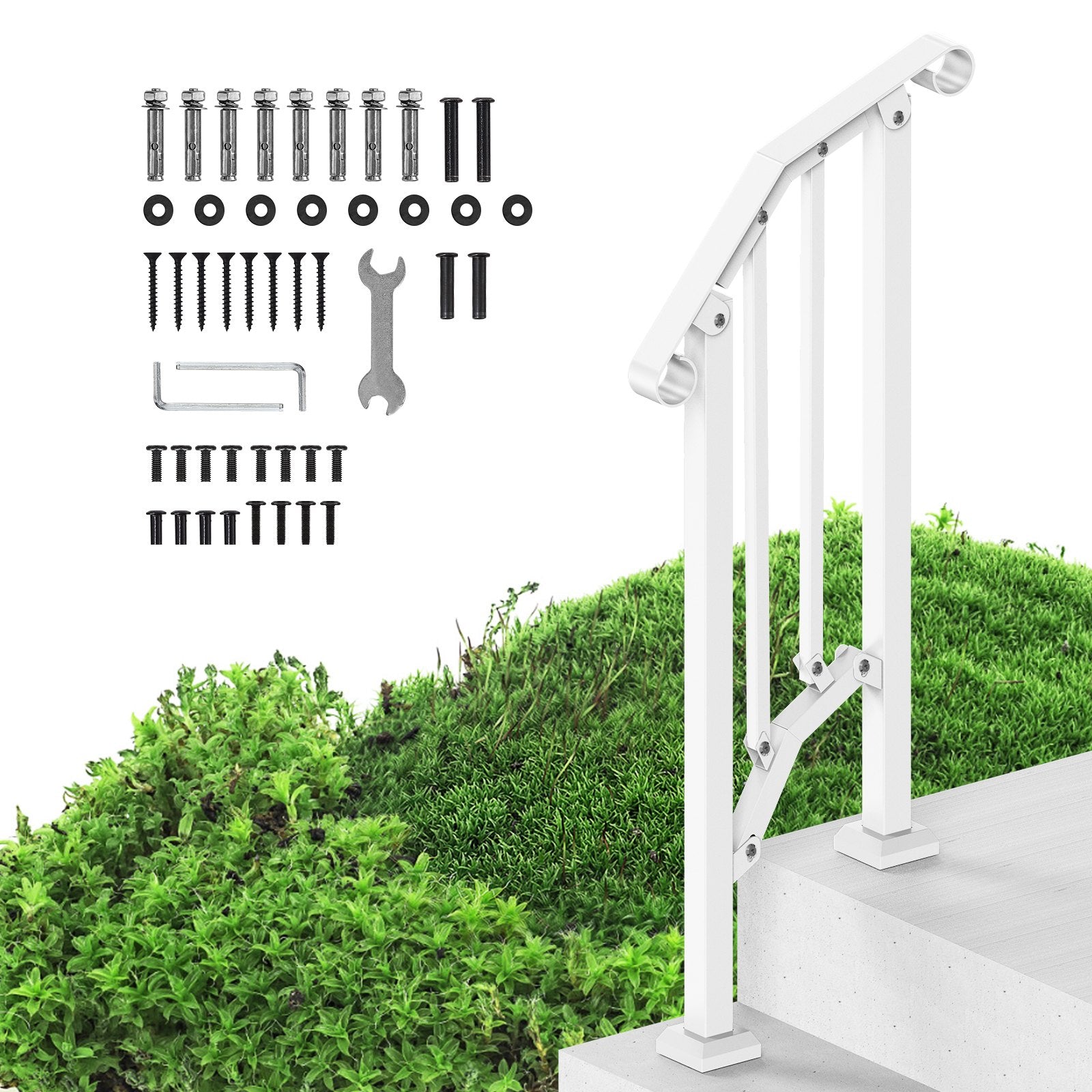 Mobility & Accessibility: VEVOR Handrails for Outdoor Steps, 1-2 Step Stair Hand Rail Kit, Transitional Carbon Steel Railings with Installation Kit, Stair Rails for Seniors, Concrete Steps & Porch & Deck, White Retro Arch