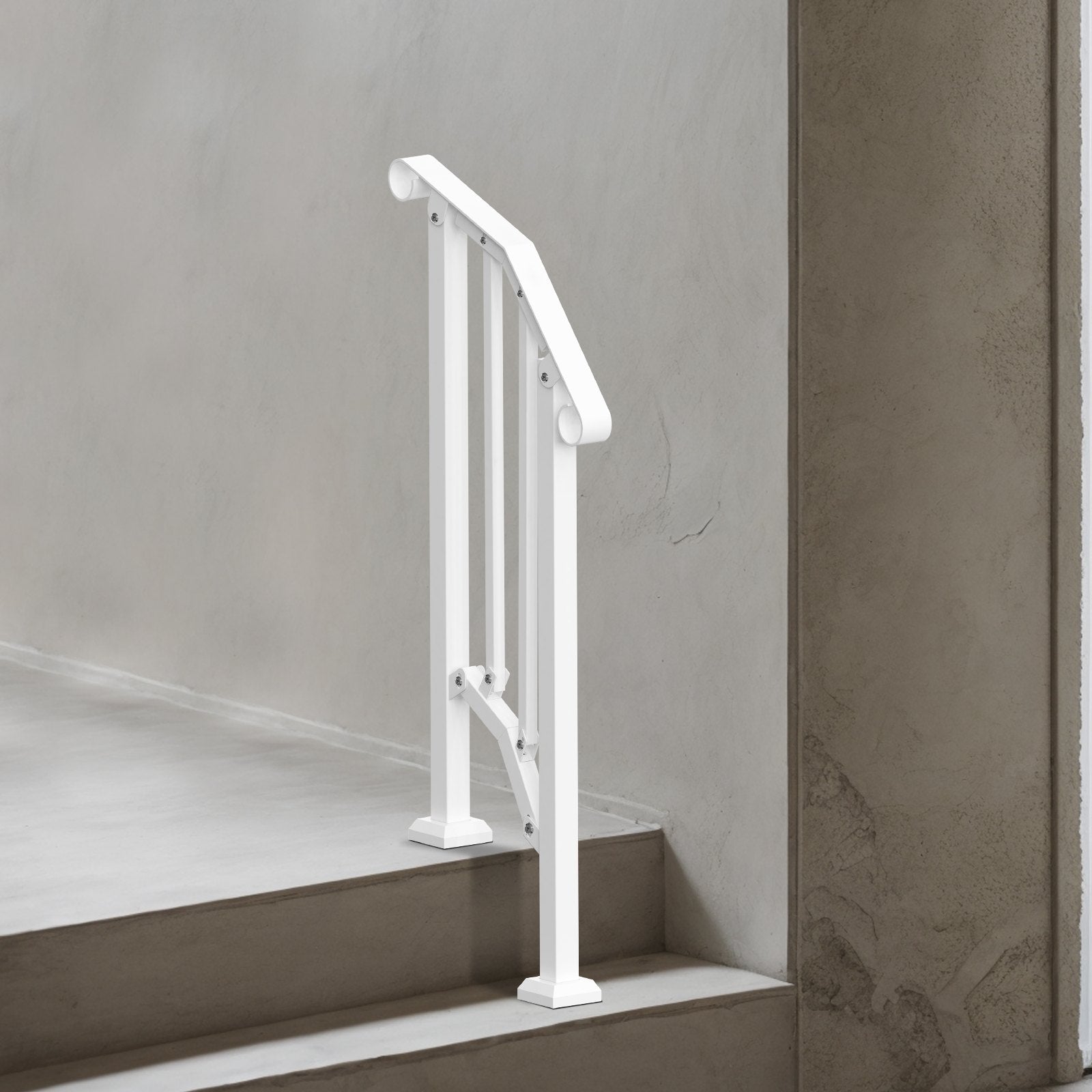 Mobility & Accessibility: VEVOR Handrails for Outdoor Steps, 1-2 Step Stair Hand Rail Kit, Transitional Carbon Steel Railings with Installation Kit, Stair Rails for Seniors, Concrete Steps & Porch & Deck, White Retro Arch