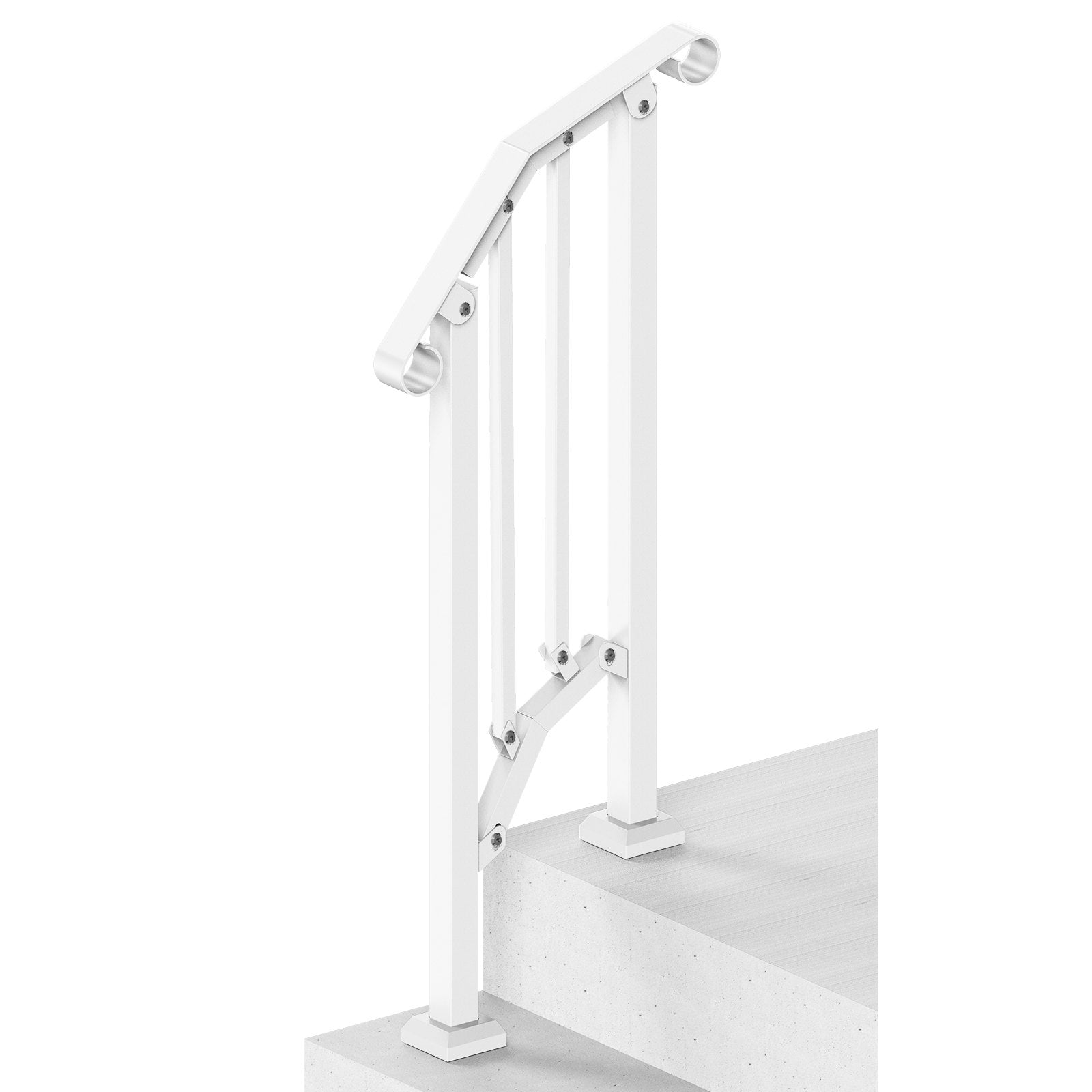 Mobility & Accessibility: VEVOR Handrails for Outdoor Steps, 1-2 Step Stair Hand Rail Kit, Transitional Carbon Steel Railings with Installation Kit, Stair Rails for Seniors, Concrete Steps & Porch & Deck, White Retro Arch