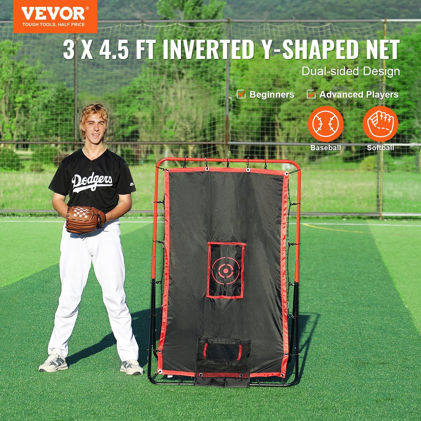 Basketball & Basketball Accessories: VEVOR Baseball And Softball Rebounder Net 3.5x4.5 ft 2-in-1 Switch Hitter Pitch