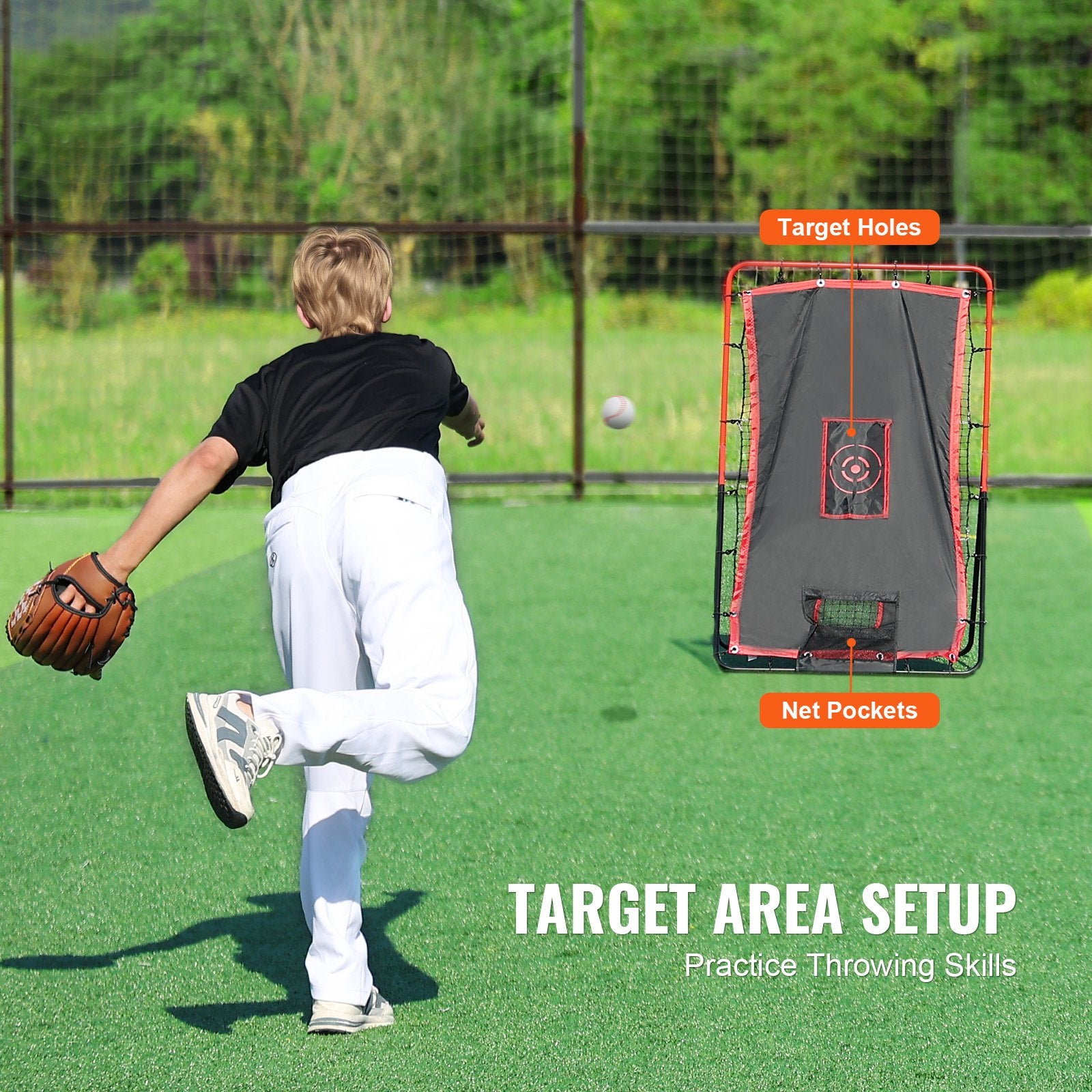 Basketball & Basketball Accessories: VEVOR Baseball And Softball Rebounder Net 3.5x4.5 ft 2-in-1 Switch Hitter Pitch