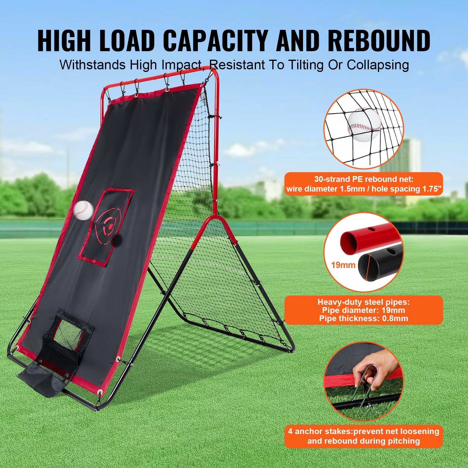 Basketball & Basketball Accessories: VEVOR Baseball And Softball Rebounder Net 3.5x4.5 ft 2-in-1 Switch Hitter Pitch