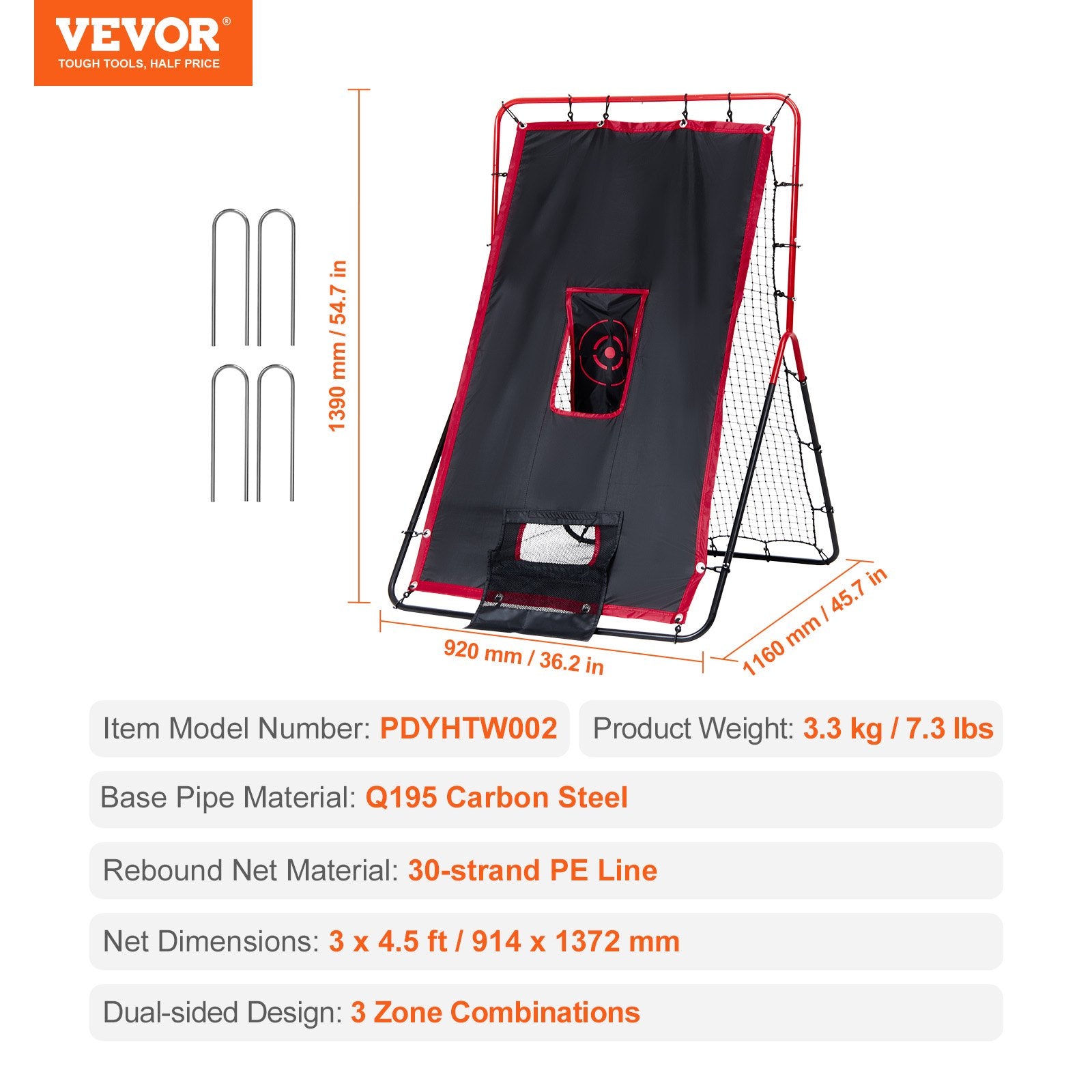 Basketball & Basketball Accessories: VEVOR Baseball And Softball Rebounder Net 3.5x4.5 ft 2-in-1 Switch Hitter Pitch