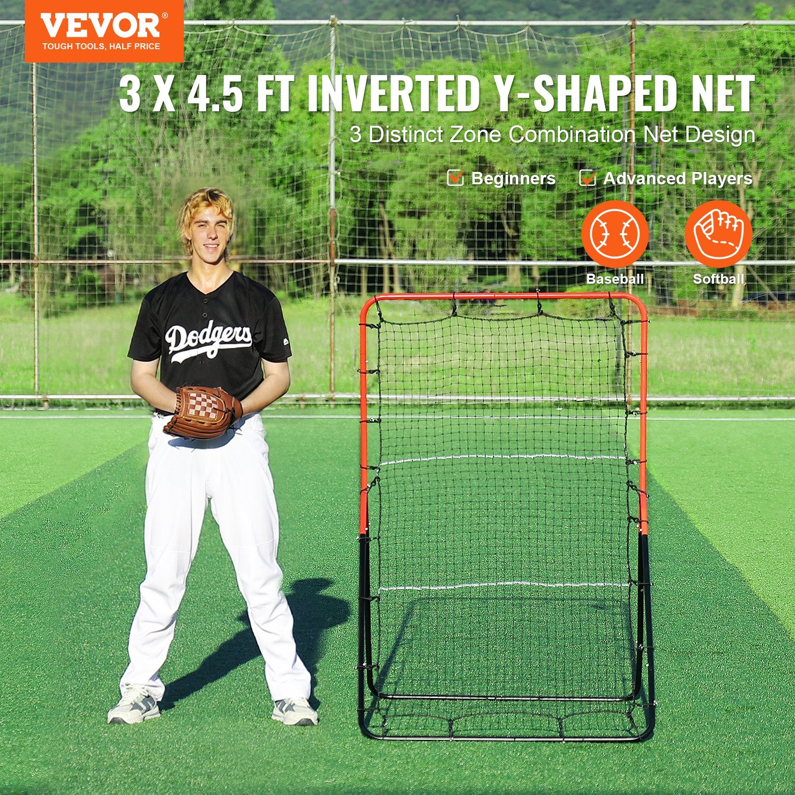 Basketball & Basketball Accessories: VEVOR Baseball And Softball Rebounder Net, 3 x 4.5 ft PitchBack Baseball Pitching Nest, 3-Way Baseball, Softball Pitchback Net, Fielding Trainer, Bounce Back Net for Fielding/Throwing Practice