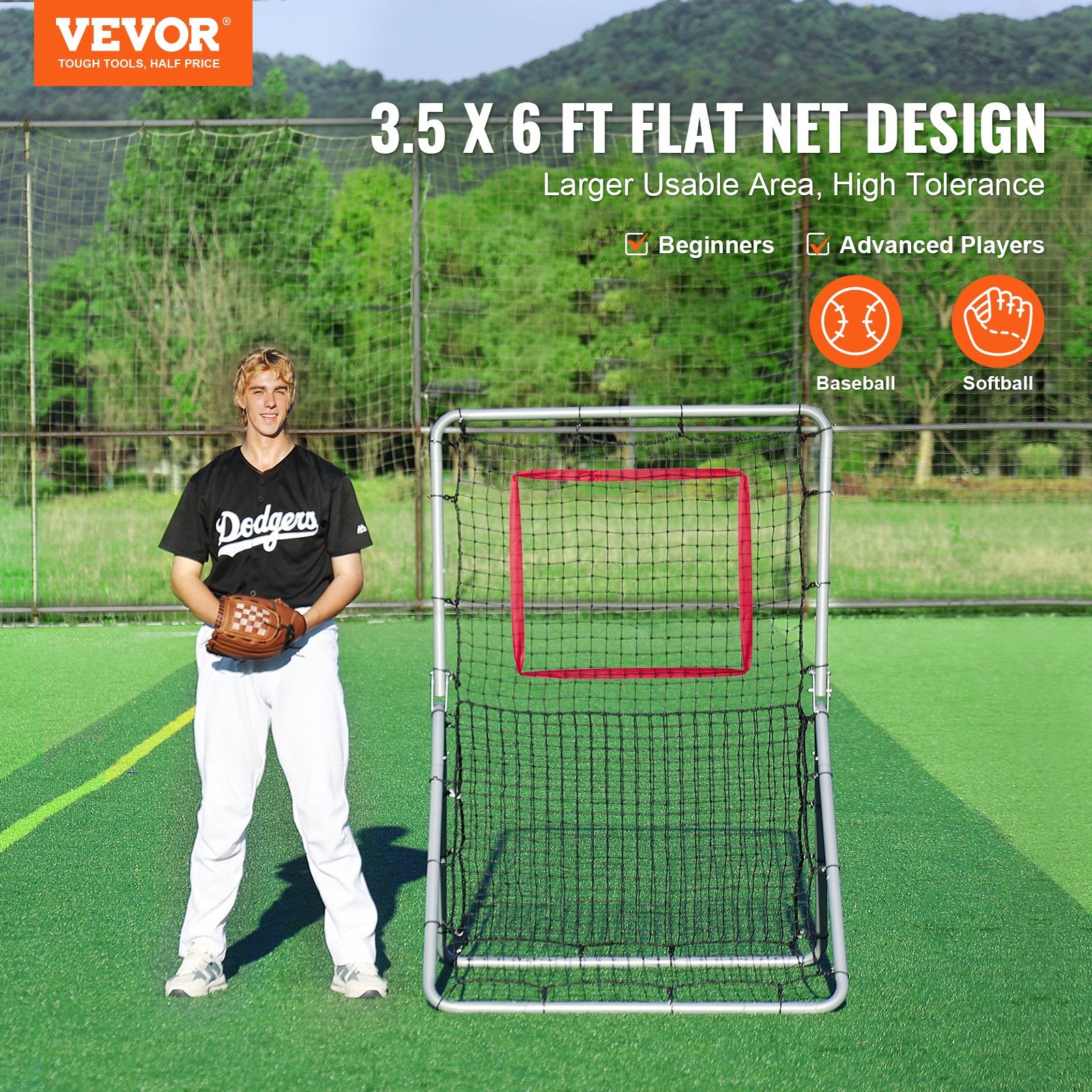 Basketball & Basketball Accessories: VEVOR Baseball And Softball Rebounder Net, 3.5 x 6 ft PitchBack Baseball Pitching Nest, Softball Pitchback Net, Fielding Trainer, Bounce Back Net for Fielding/Throwing Practice, 5 Adjustable Angles