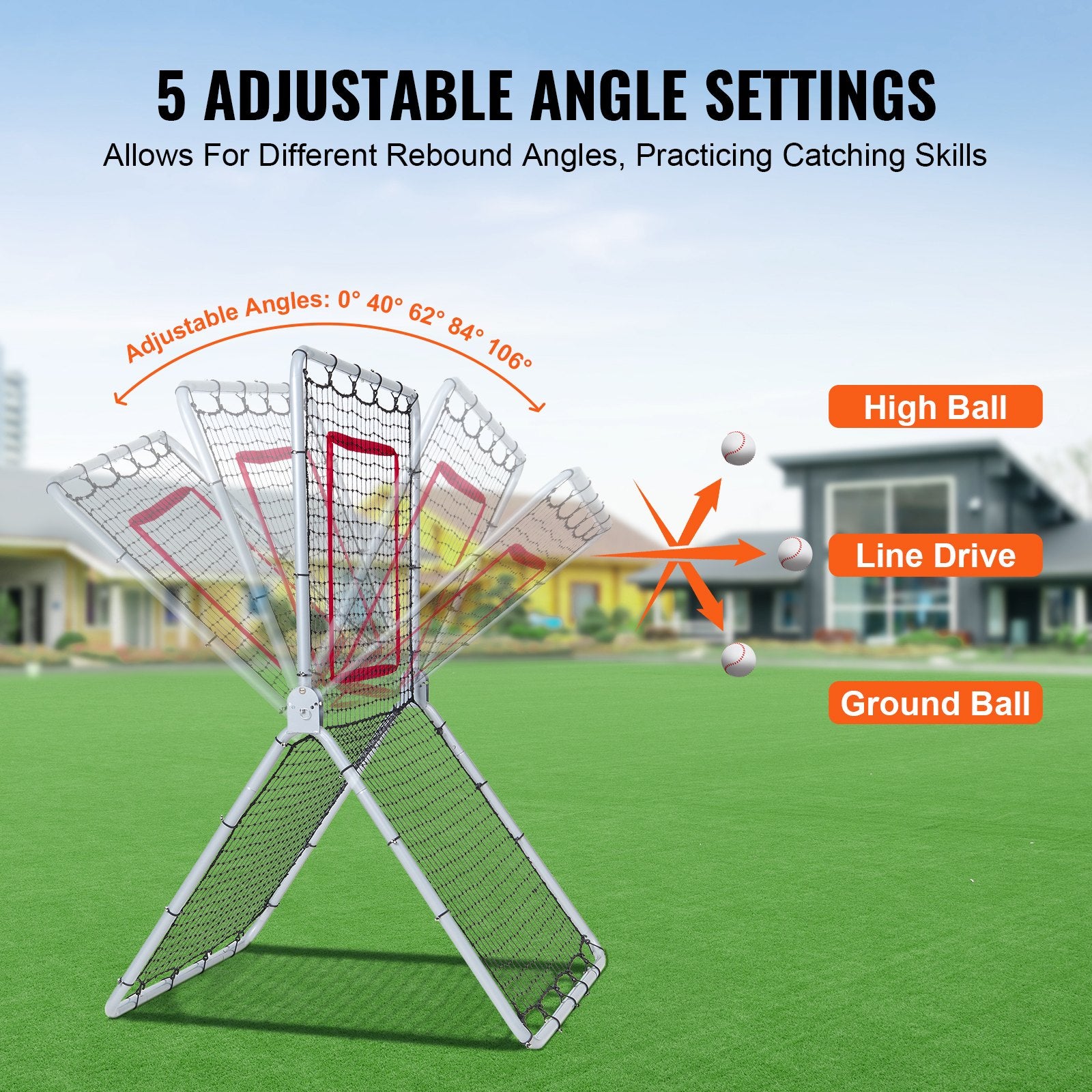 Basketball & Basketball Accessories: VEVOR Baseball And Softball Rebounder Net, 3.5 x 6 ft PitchBack Baseball Pitching Nest, Softball Pitchback Net, Fielding Trainer, Bounce Back Net for Fielding/Throwing Practice, 5 Adjustable Angles