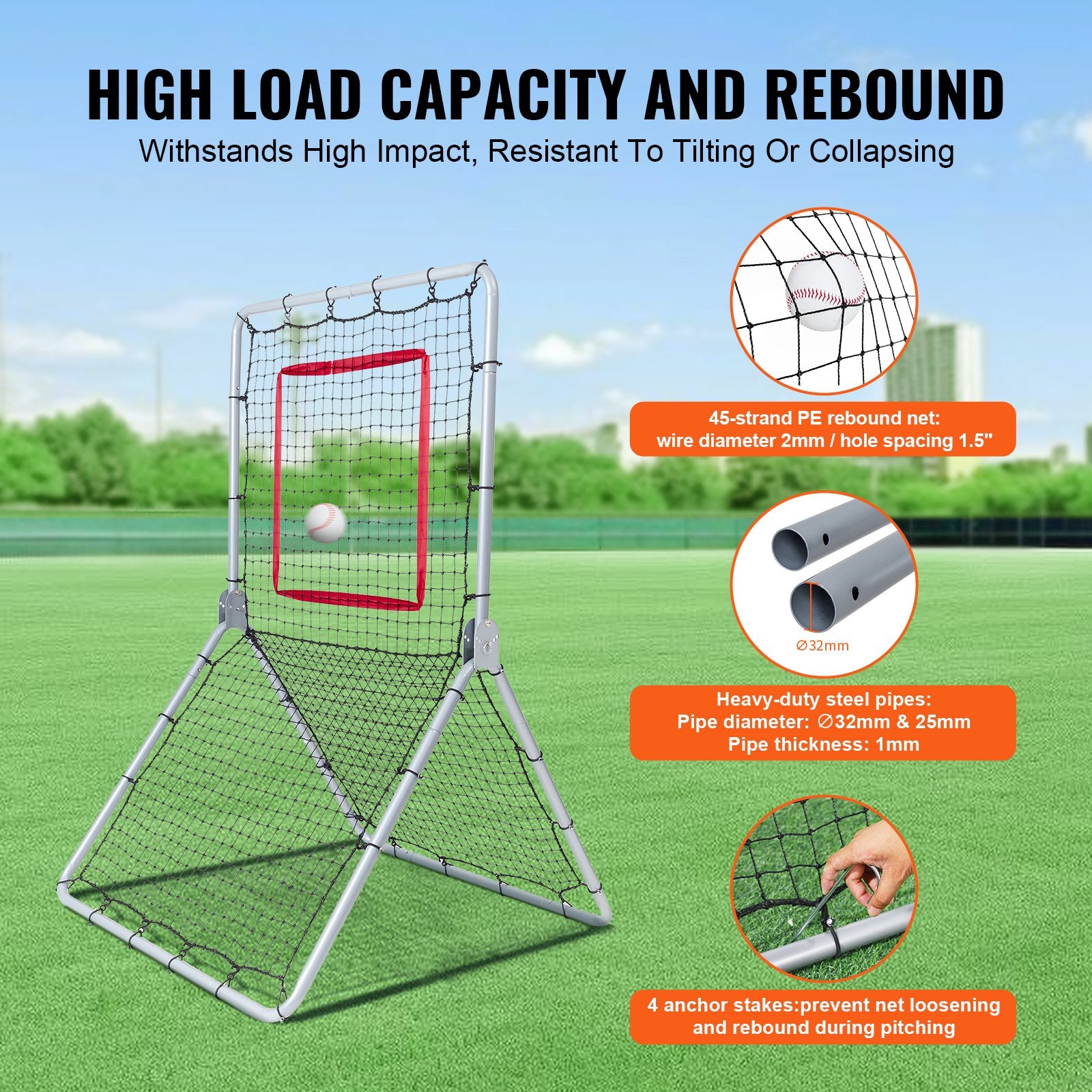 Basketball & Basketball Accessories: VEVOR Baseball And Softball Rebounder Net, 3.5 x 6 ft PitchBack Baseball Pitching Nest, Softball Pitchback Net, Fielding Trainer, Bounce Back Net for Fielding/Throwing Practice, 5 Adjustable Angles