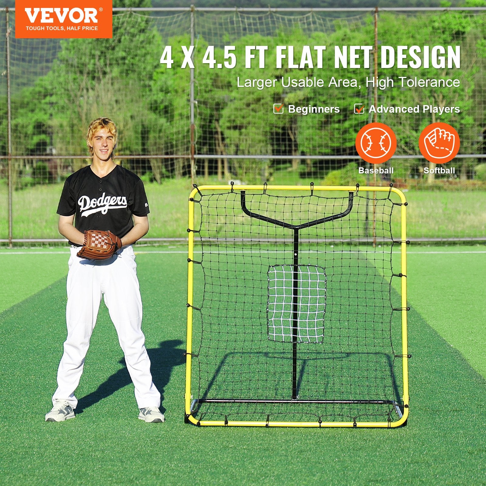 Basketball & Basketball Accessories: VEVOR Baseball And Softball Rebounder Net, 4 x 4.5 Feet PitchBack Baseball Nest for Pitching and Fielding Training, Pitch Return Trainer Rebound Net with Pitching Target, 4 Adjustable Angles