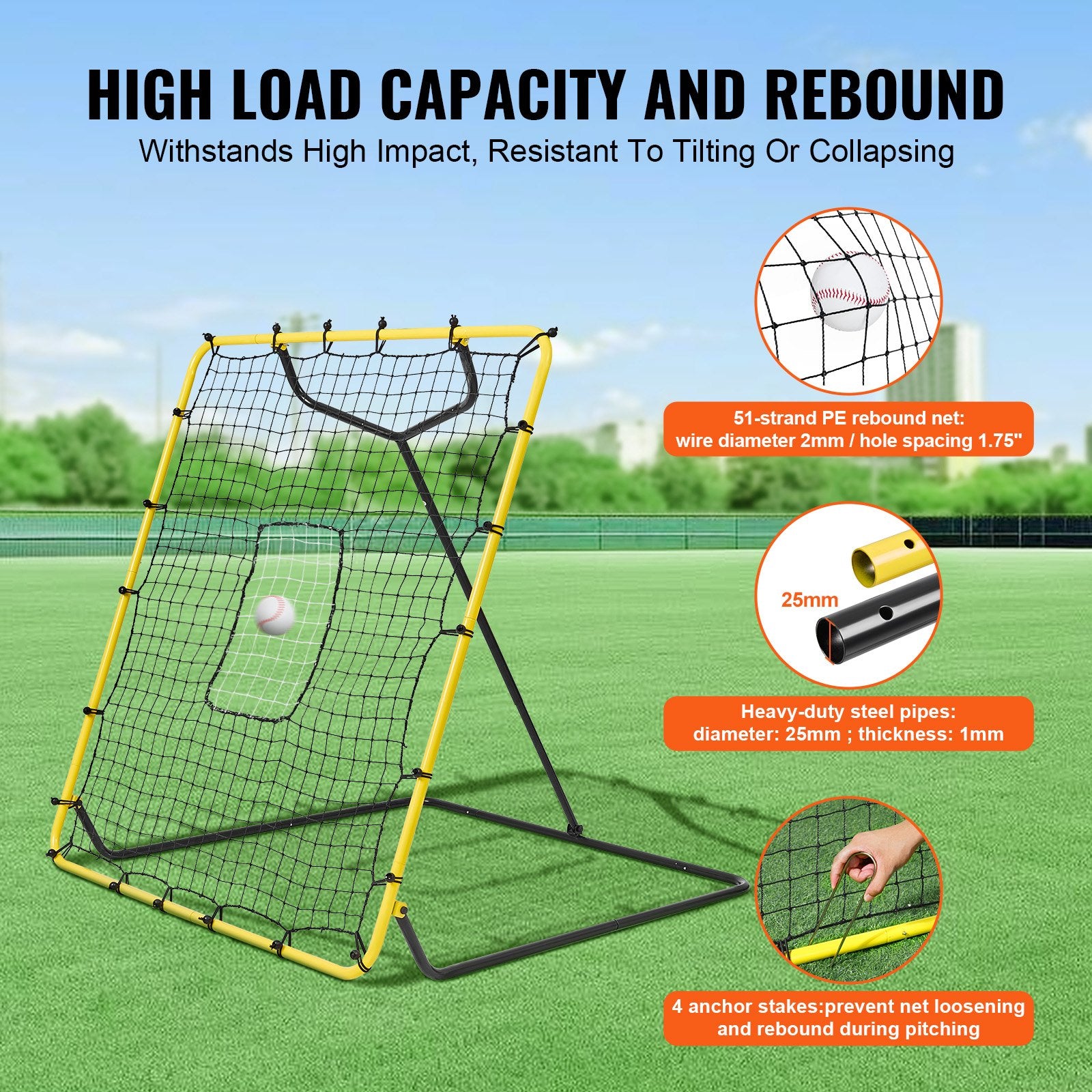 Basketball & Basketball Accessories: VEVOR Baseball And Softball Rebounder Net, 4 x 4.5 Feet PitchBack Baseball Nest for Pitching and Fielding Training, Pitch Return Trainer Rebound Net with Pitching Target, 4 Adjustable Angles