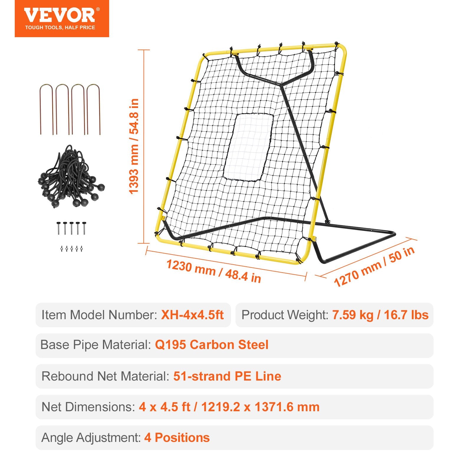 Basketball & Basketball Accessories: VEVOR Baseball And Softball Rebounder Net, 4 x 4.5 Feet PitchBack Baseball Nest for Pitching and Fielding Training, Pitch Return Trainer Rebound Net with Pitching Target, 4 Adjustable Angles