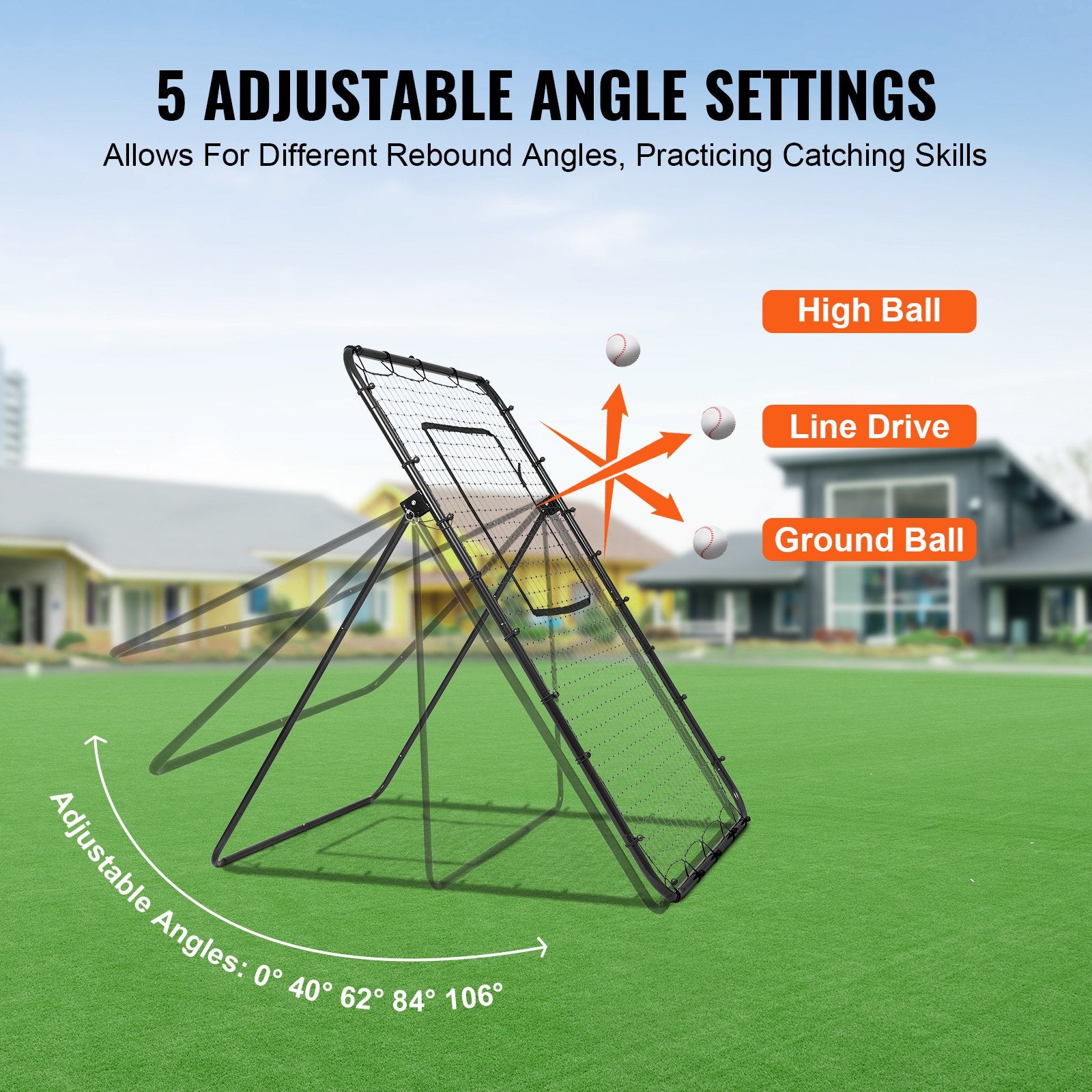 Basketball & Basketball Accessories: VEVOR Baseball And Softball Rebounder Net, 4 x 6 Feet PitchBack Baseball Nest for Pitching and Fielding Training, Pitch Return Trainer Rebound Net with Pitching Target, 4 Adjustable Angles