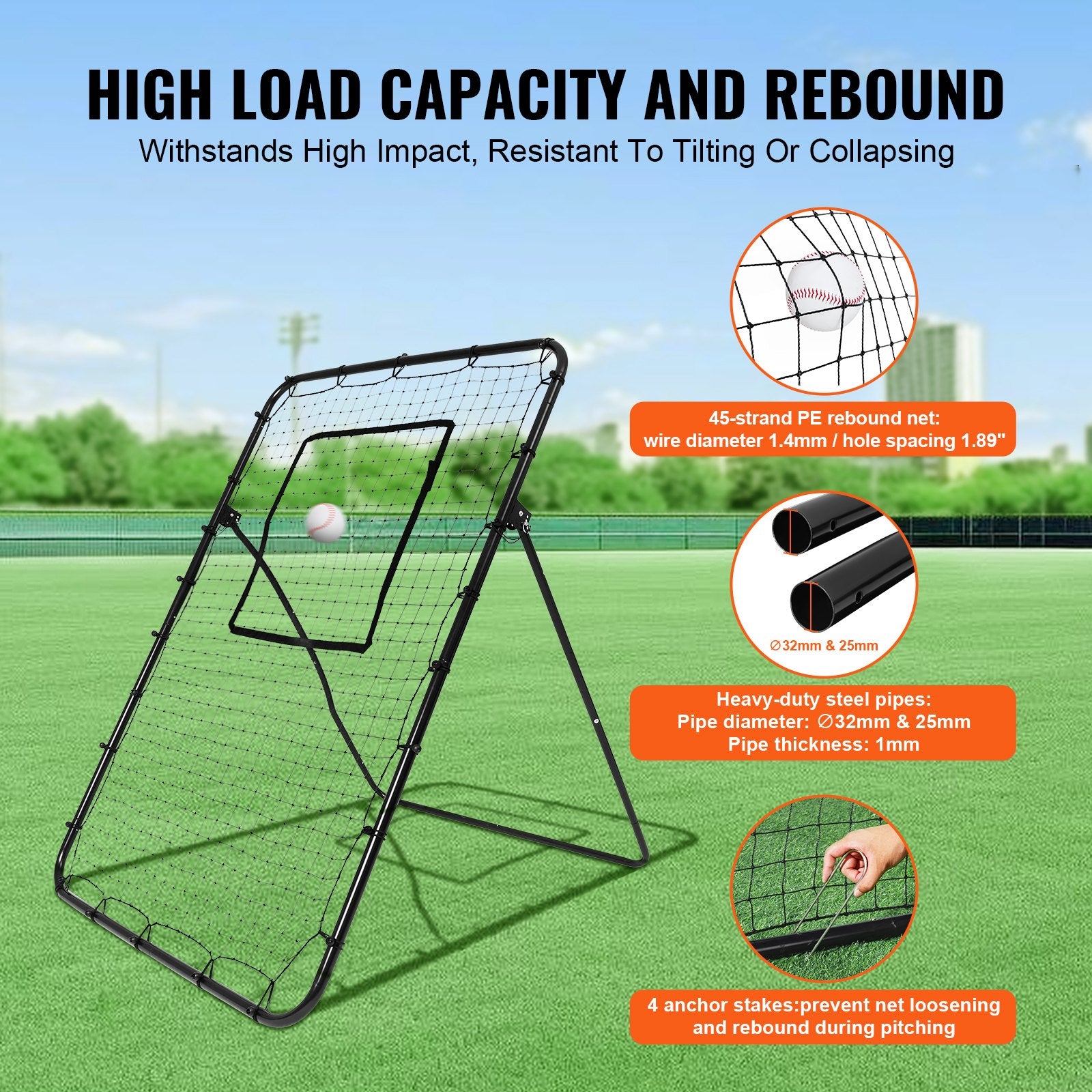 Basketball & Basketball Accessories: VEVOR Baseball And Softball Rebounder Net, 4 x 6 Feet PitchBack Baseball Nest for Pitching and Fielding Training, Pitch Return Trainer Rebound Net with Pitching Target, 4 Adjustable Angles