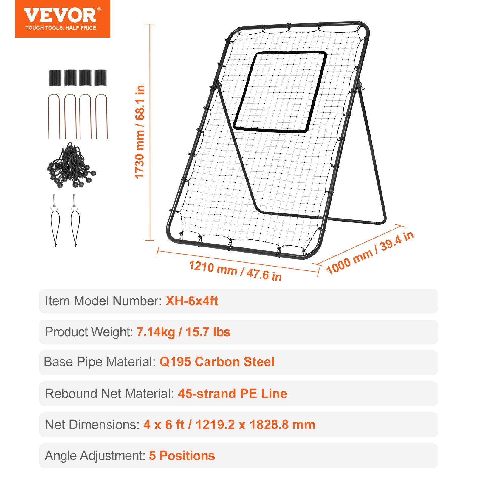 Basketball & Basketball Accessories: VEVOR Baseball And Softball Rebounder Net, 4 x 6 Feet PitchBack Baseball Nest for Pitching and Fielding Training, Pitch Return Trainer Rebound Net with Pitching Target, 4 Adjustable Angles