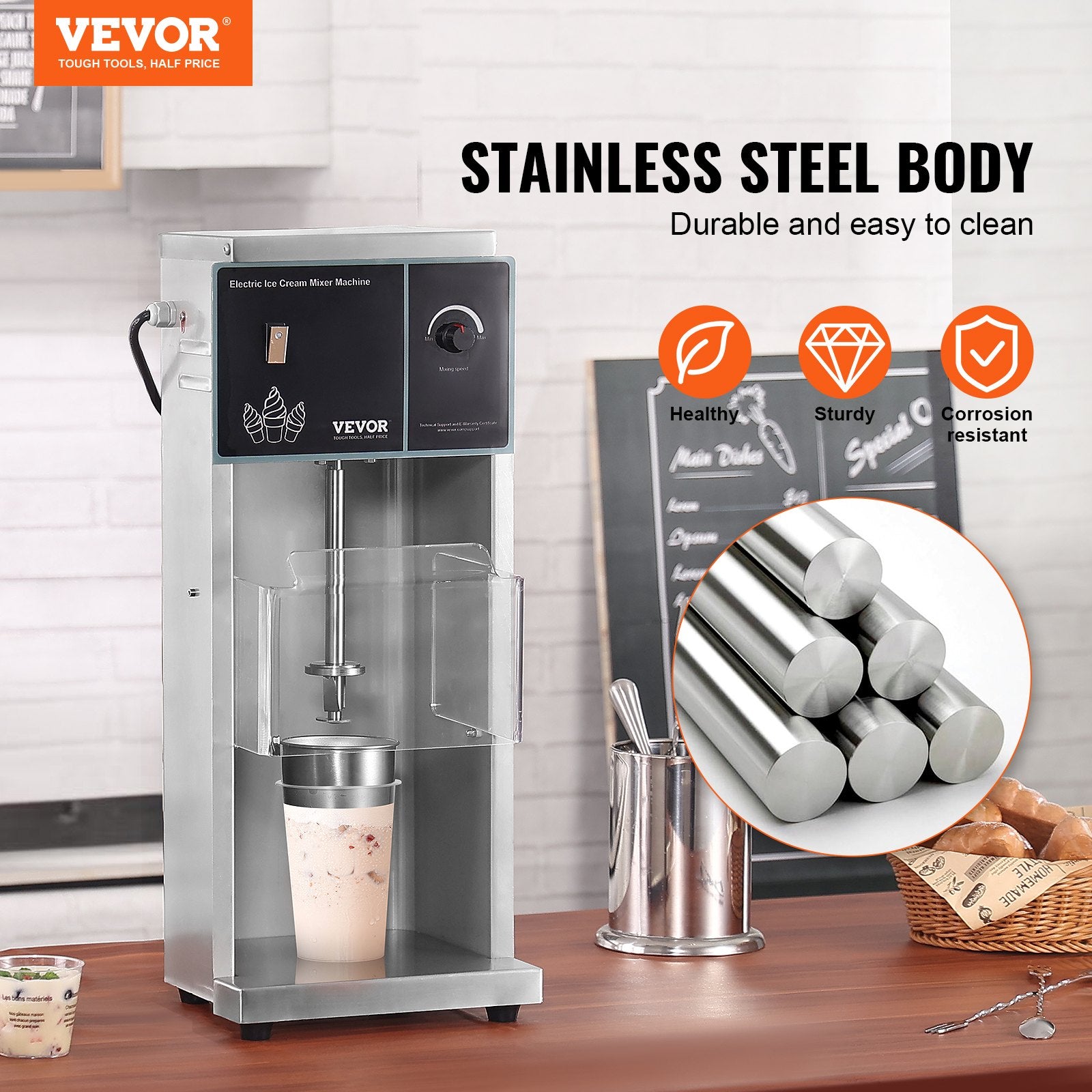 Ice Cream Blender, 400W High-Speed Ice Cream Maker Mixer Stir Machine 4200RPM, Stepless Speed Adjustment, 304 Stainless Steel Ice Cream Shaker, 3 Hand Cups, Make Various Flavors of Ice Cream