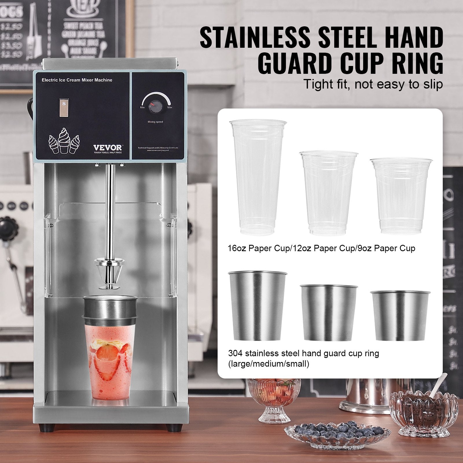 Ice Cream Blender, 400W High-Speed Ice Cream Maker Mixer Stir Machine 4200RPM, Stepless Speed Adjustment, 304 Stainless Steel Ice Cream Shaker, 3 Hand Cups, Make Various Flavors of Ice Cream
