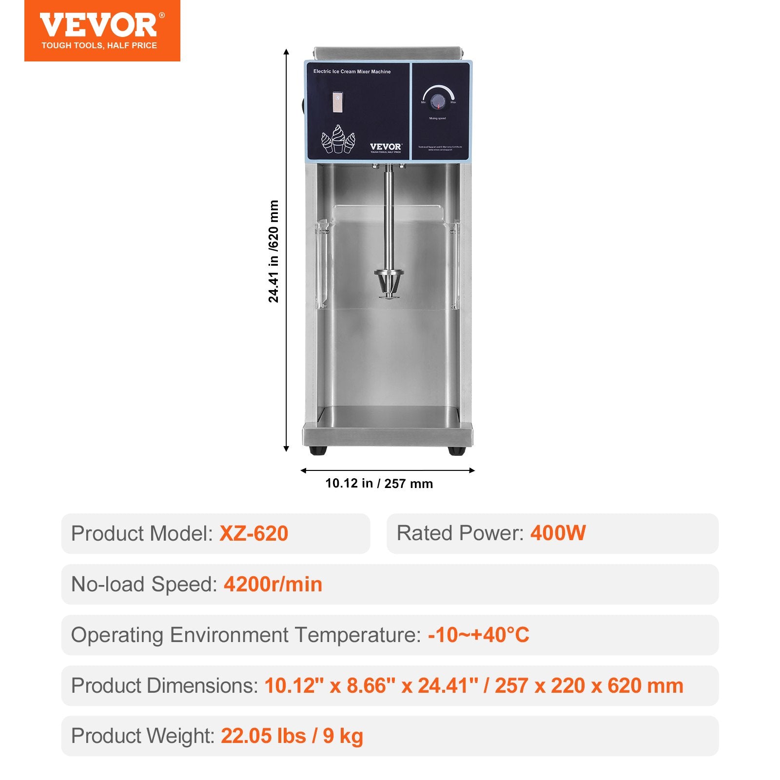 Ice Cream Blender, 400W High-Speed Ice Cream Maker Mixer Stir Machine 4200RPM, Stepless Speed Adjustment, 304 Stainless Steel Ice Cream Shaker, 3 Hand Cups, Make Various Flavors of Ice Cream