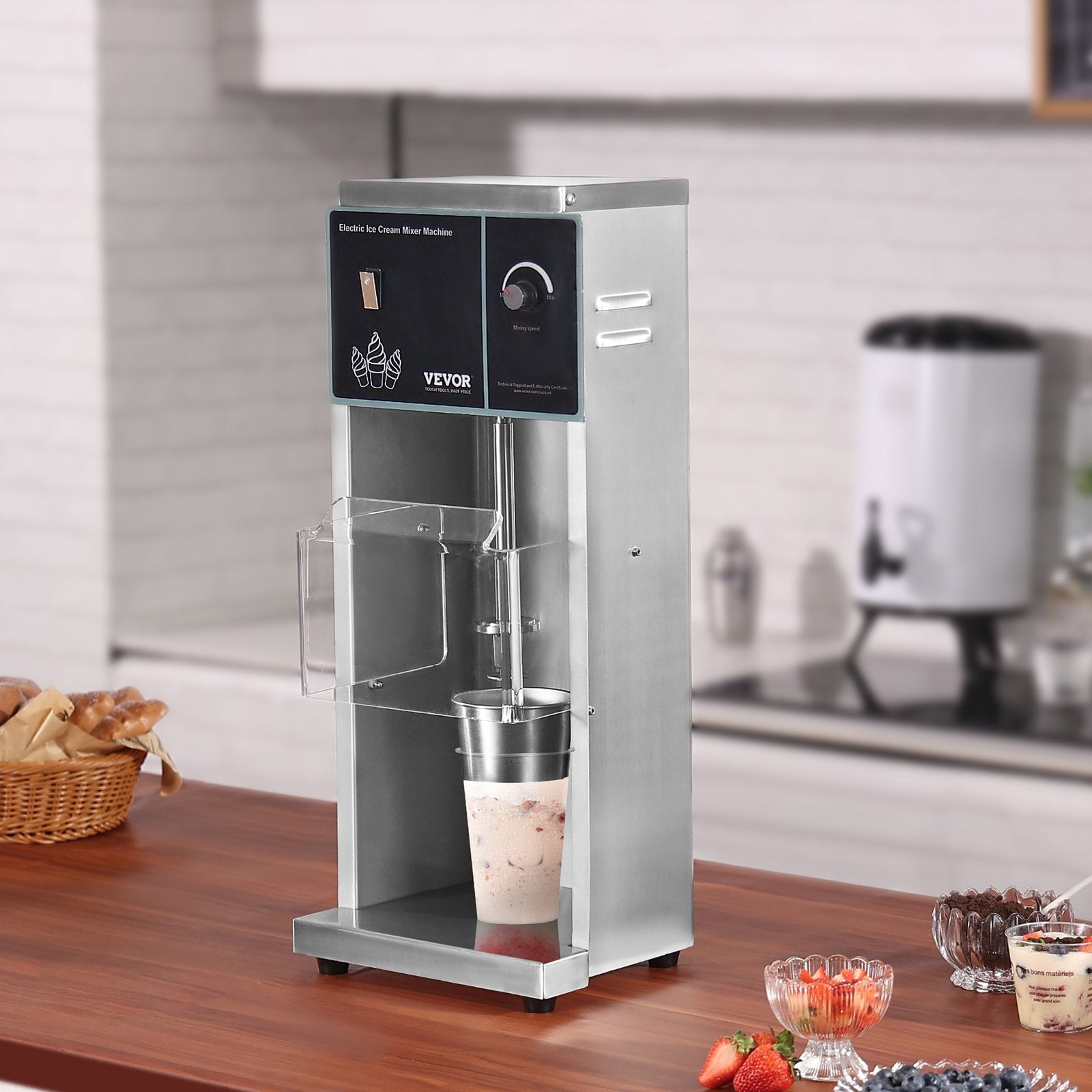 Ice Cream Blender, 400W High-Speed Ice Cream Maker Mixer Stir Machine 4200RPM, Stepless Speed Adjustment, 304 Stainless Steel Ice Cream Shaker, 3 Hand Cups, Make Various Flavors of Ice Cream