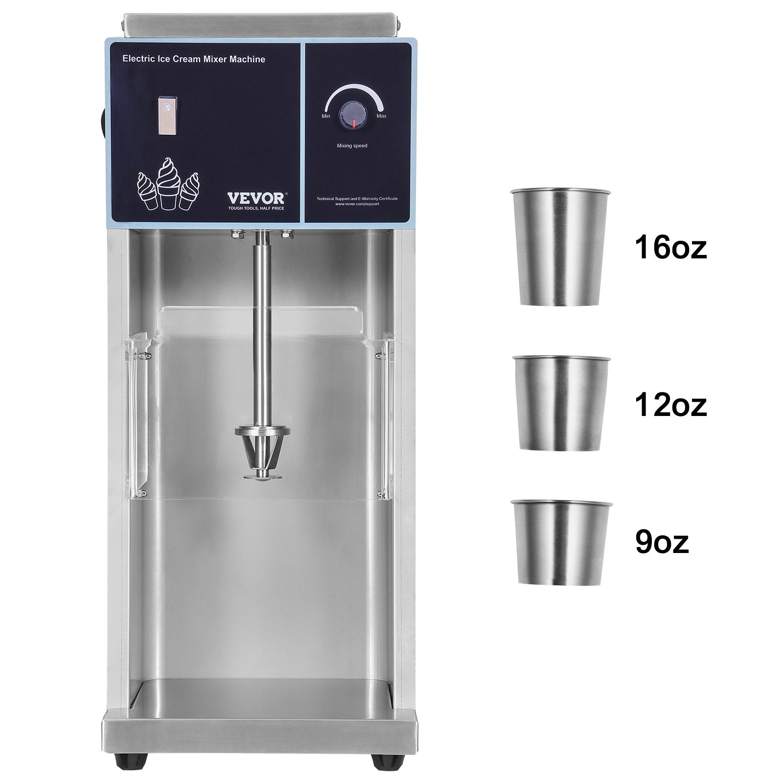 Ice Cream Blender, 400W High-Speed Ice Cream Maker Mixer Stir Machine 4200RPM, Stepless Speed Adjustment, 304 Stainless Steel Ice Cream Shaker, 3 Hand Cups, Make Various Flavors of Ice Cream