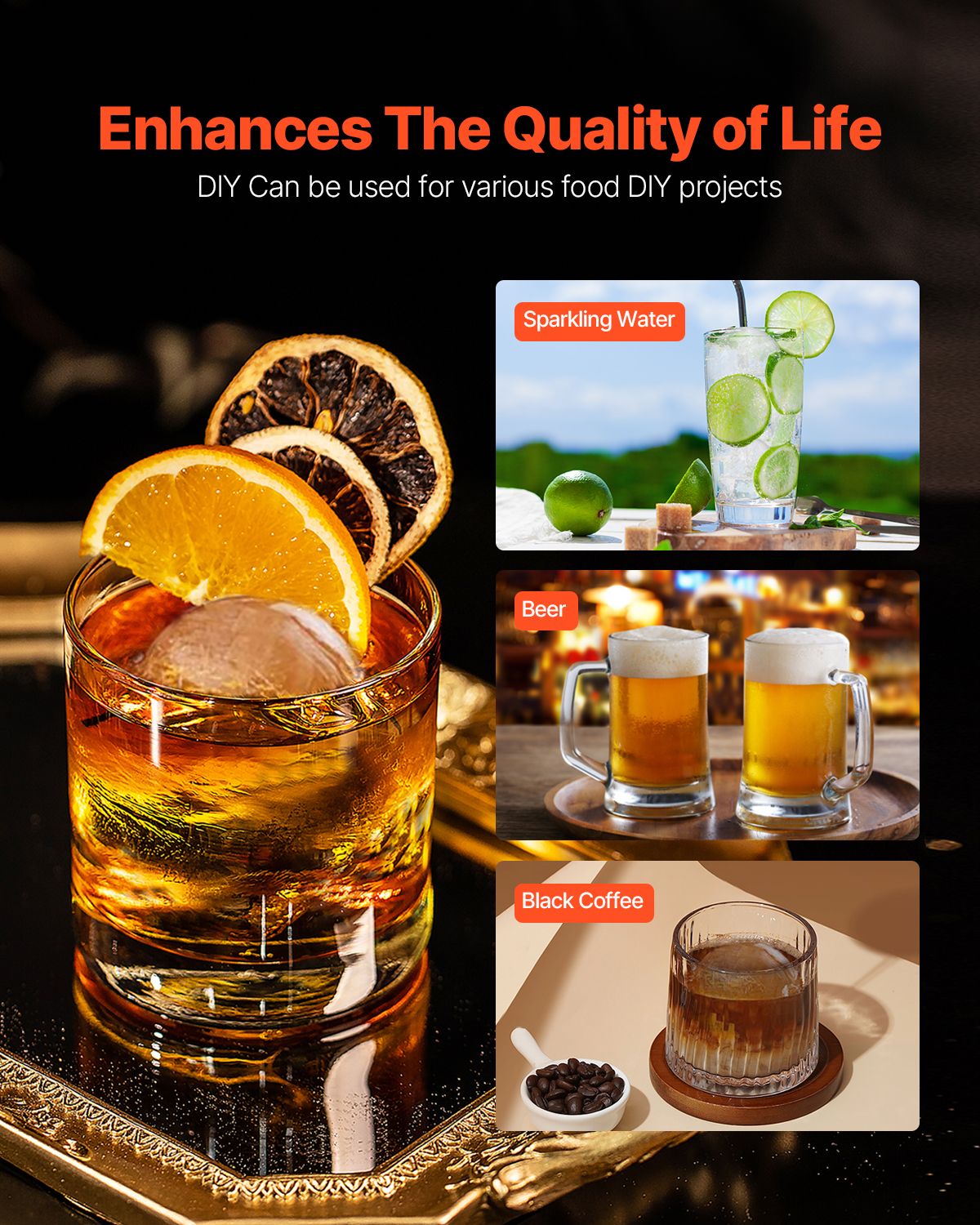 Ice Ball Press Kit, Aviation Aluminum Ice Press with Ice Block Mold, Large Mat, Tong, Drip Tray, One Glass, Round Ice Ball Maker 2.4"/60 mm Ice Sphere, for Whiskey, Cocktail on Party & Holiday