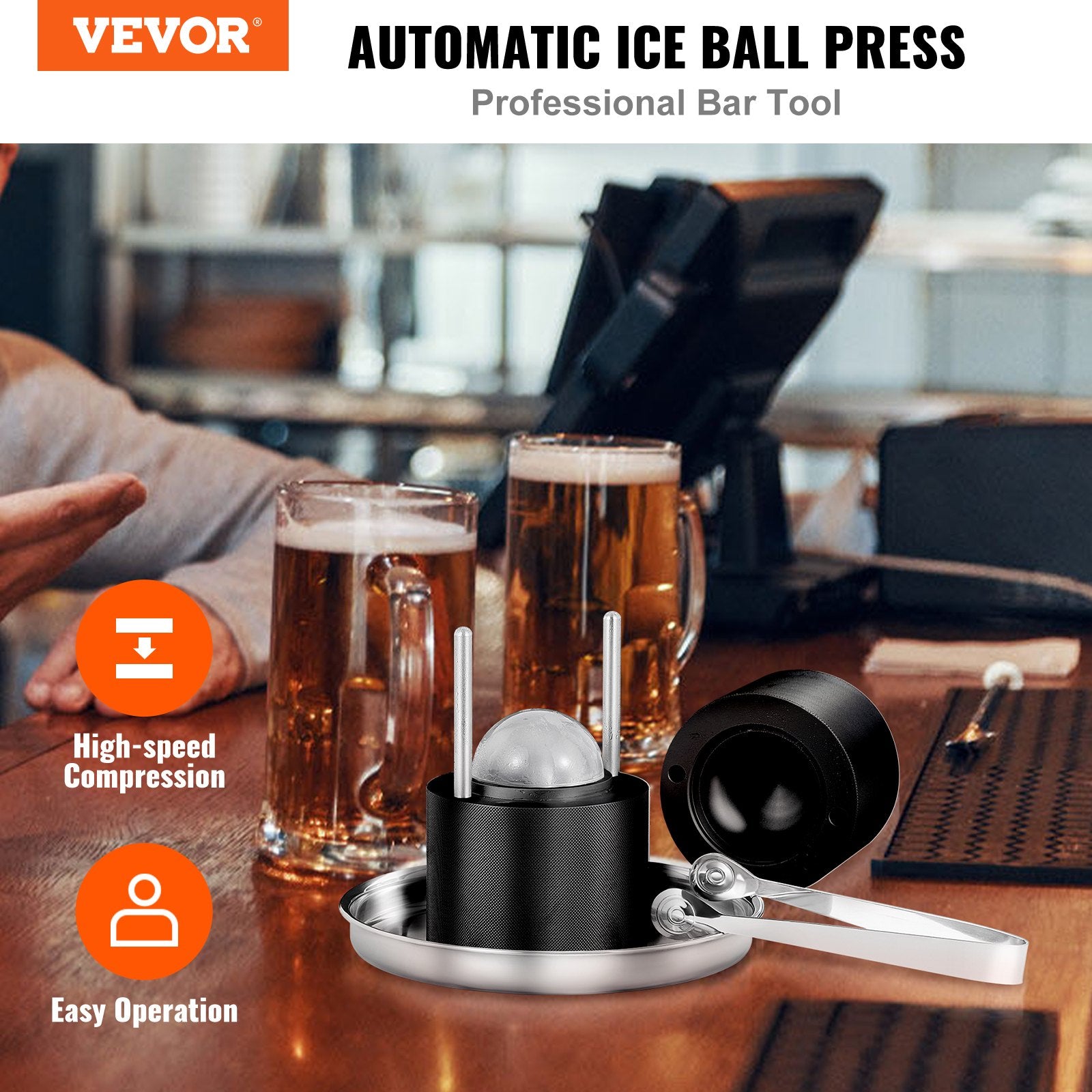 Basketball & Basketball Accessories: VEVOR Ice Ball Press, 6cm Ice Ball Maker, Aircraft Al Alloy Ice Ball Press Kit for 60mm Ice Sphere, Ice Press with Tong and Drip Tray, for Whiskey, Cocktail, Bourbon, Scot on Party & Holiday, Black