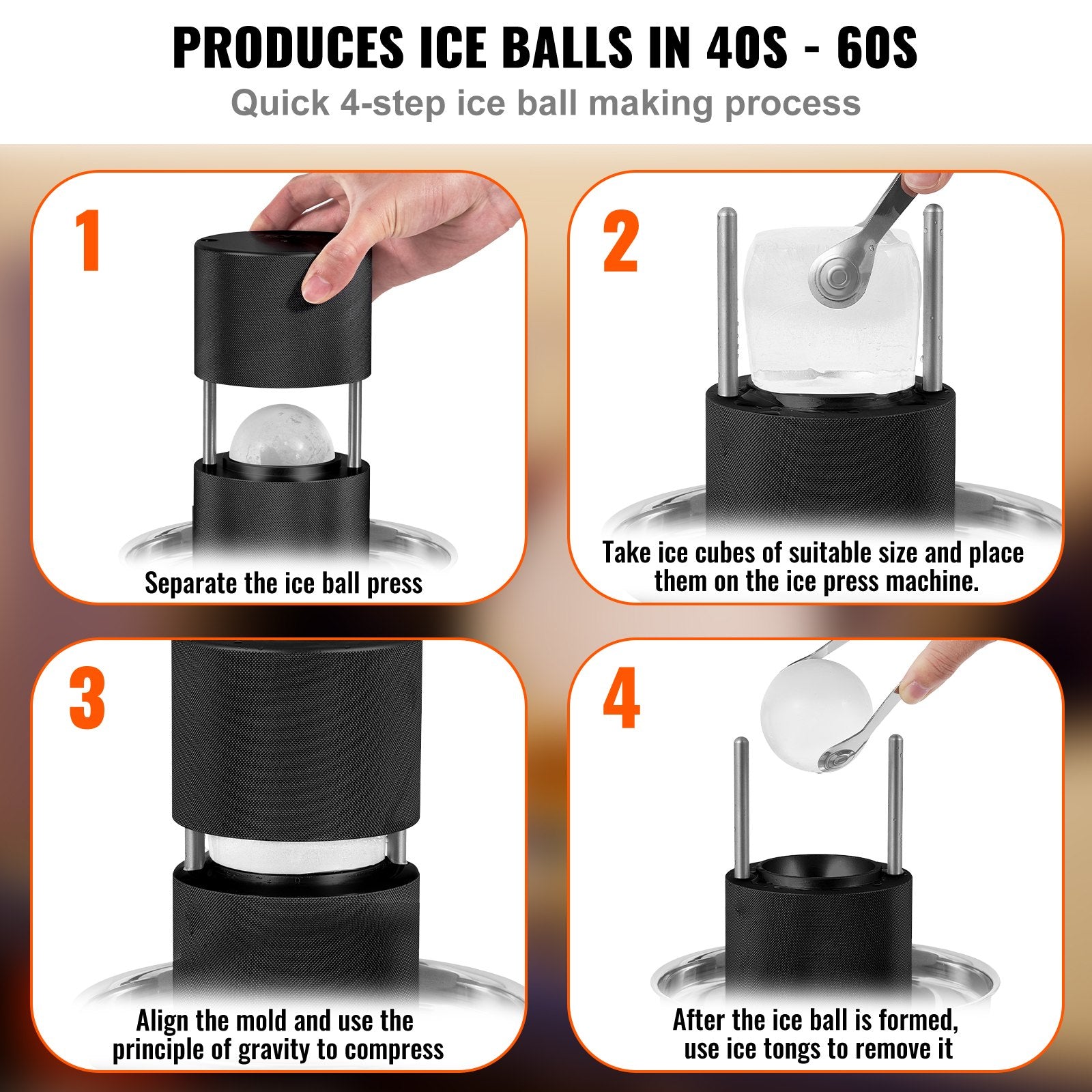 Basketball & Basketball Accessories: VEVOR Ice Ball Press, 6cm Ice Ball Maker, Aircraft Al Alloy Ice Ball Press Kit for 60mm Ice Sphere, Ice Press with Tong and Drip Tray, for Whiskey, Cocktail, Bourbon, Scot on Party & Holiday, Black