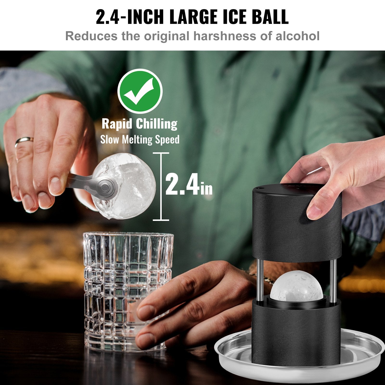 Basketball & Basketball Accessories: VEVOR Ice Ball Press, 6cm Ice Ball Maker, Aircraft Al Alloy Ice Ball Press Kit for 60mm Ice Sphere, Ice Press with Tong and Drip Tray, for Whiskey, Cocktail, Bourbon, Scot on Party & Holiday, Black