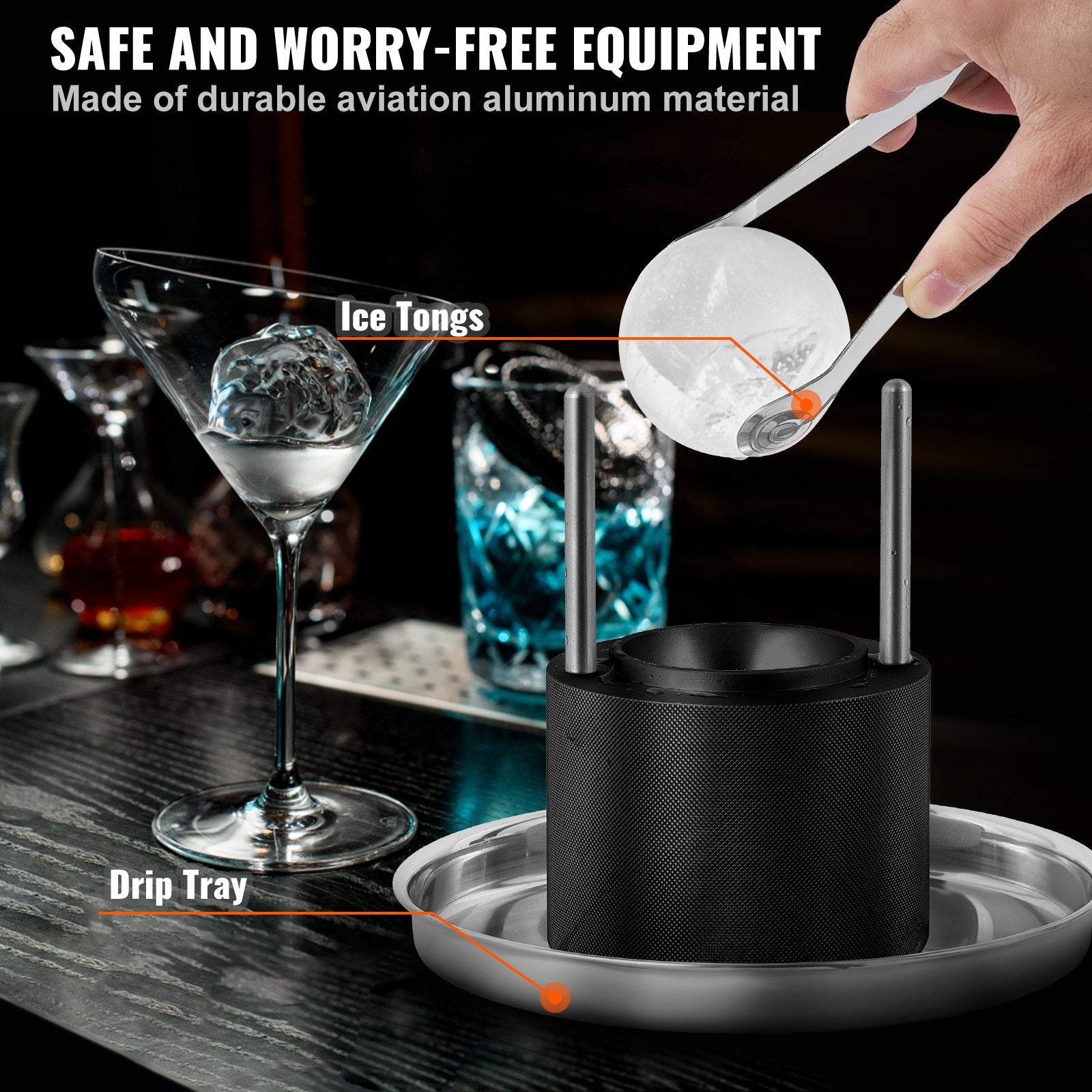 Basketball & Basketball Accessories: VEVOR Ice Ball Press, 6cm Ice Ball Maker, Aircraft Al Alloy Ice Ball Press Kit for 60mm Ice Sphere, Ice Press with Tong and Drip Tray, for Whiskey, Cocktail, Bourbon, Scot on Party & Holiday, Black