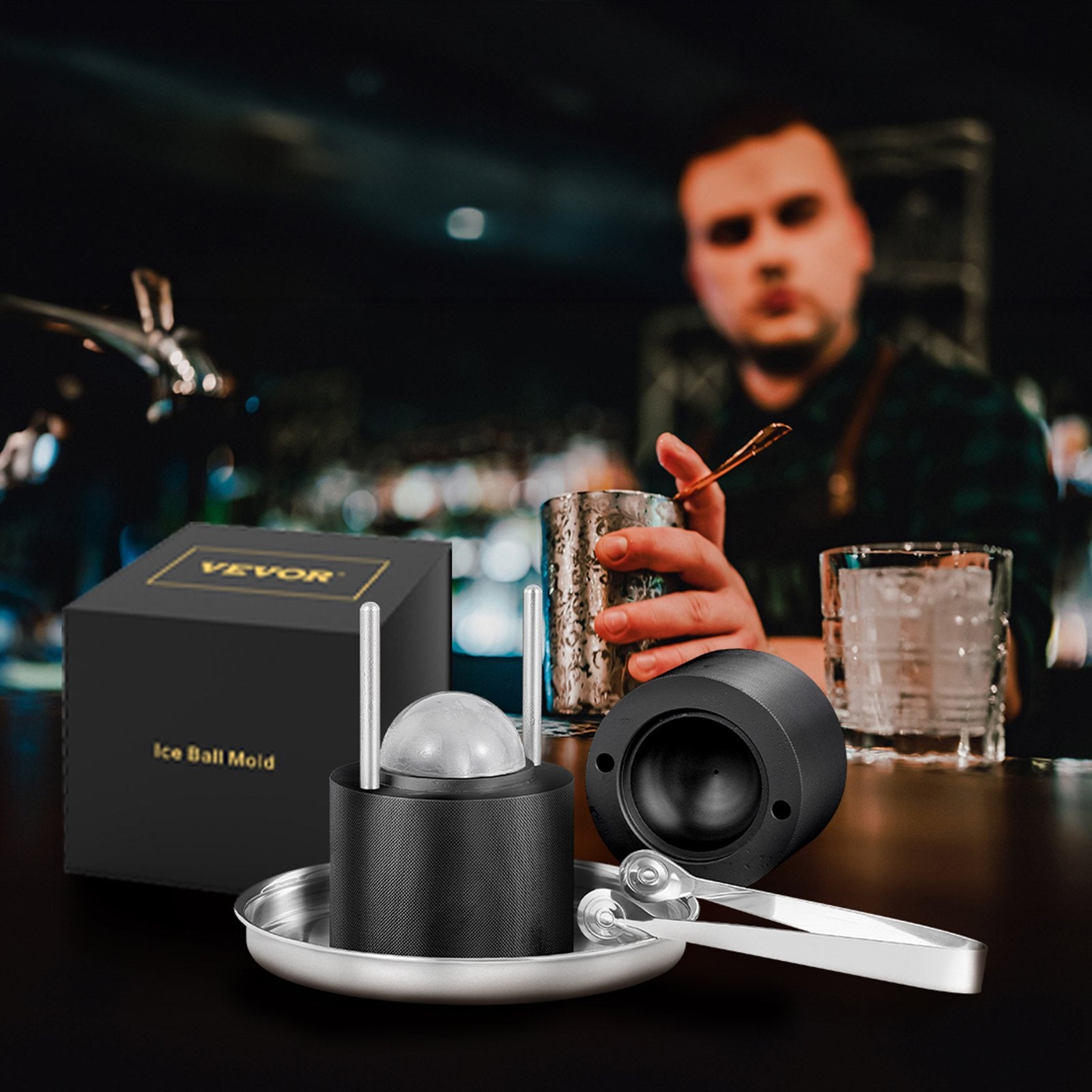 Basketball & Basketball Accessories: VEVOR Ice Ball Press, 6cm Ice Ball Maker, Aircraft Al Alloy Ice Ball Press Kit for 60mm Ice Sphere, Ice Press with Tong and Drip Tray, for Whiskey, Cocktail, Bourbon, Scot on Party & Holiday, Black